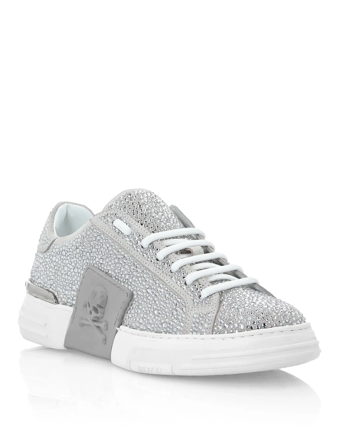 LO-TOP SNEAKERS PHANTOM KICK$ SUEDE WITH STRASS SKULL, цвет: Белый