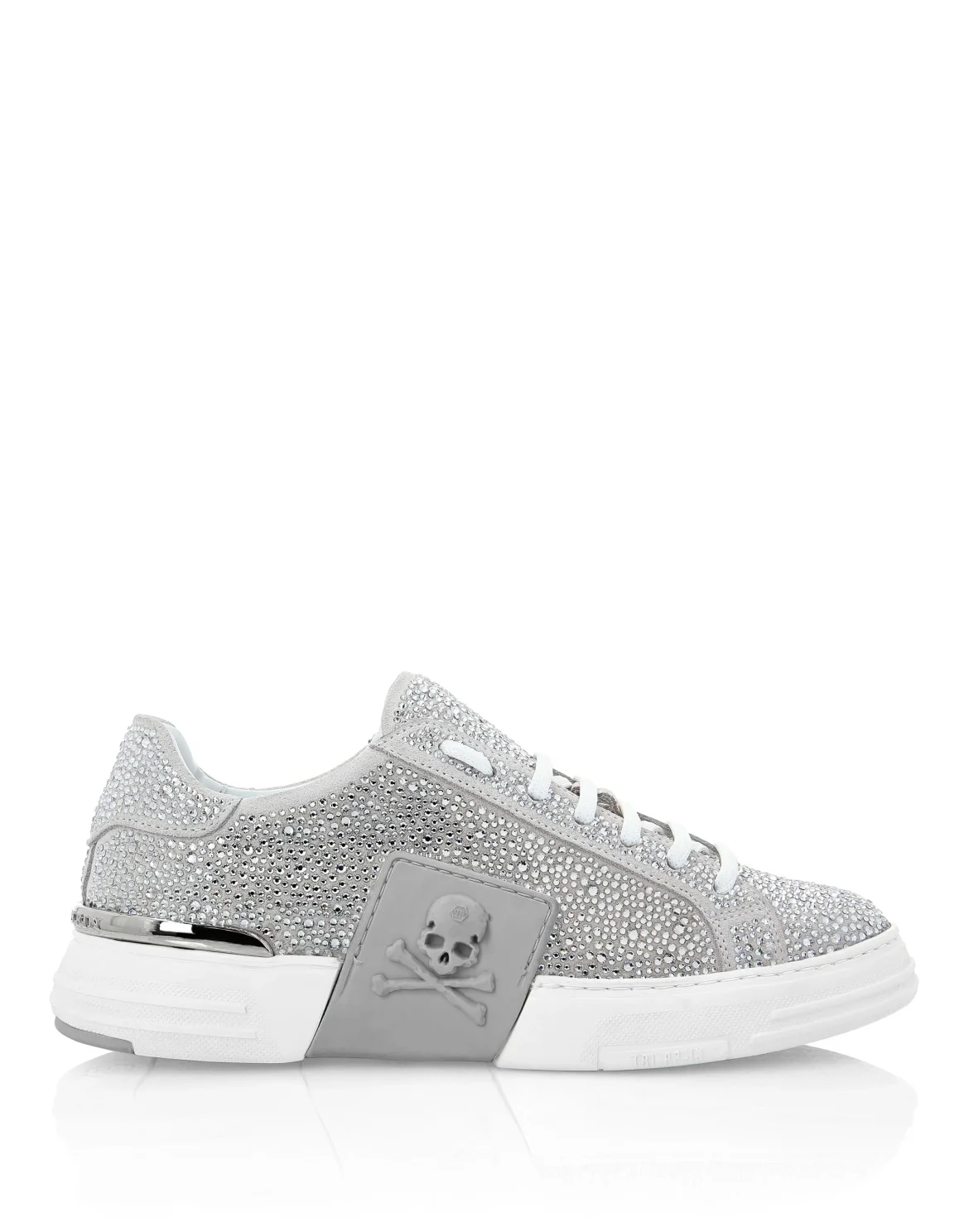 LO-TOP SNEAKERS PHANTOM KICK$ SUEDE WITH STRASS SKULL, цвет: Белый