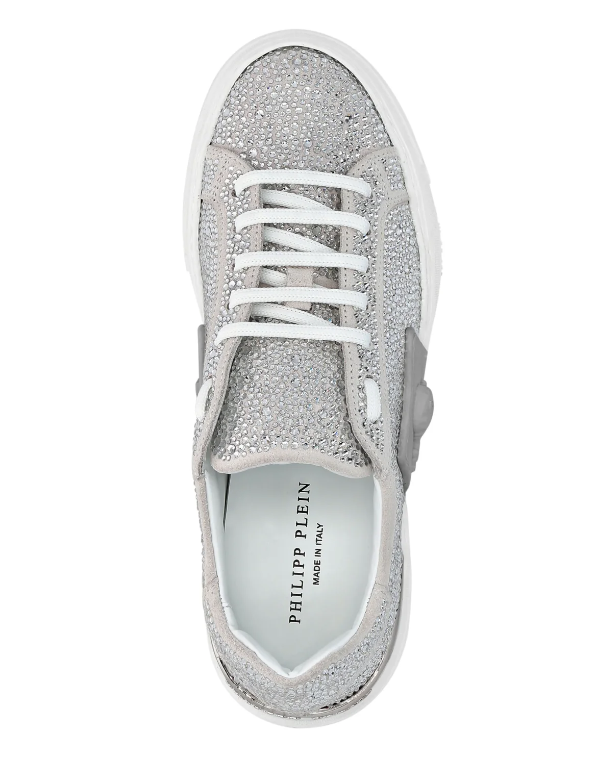 LO-TOP SNEAKERS PHANTOM KICK$ SUEDE WITH STRASS SKULL, цвет: Белый