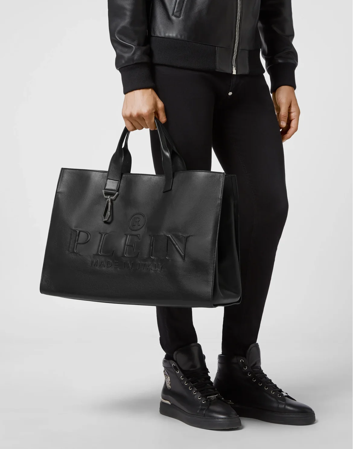 Big Leather Tote Bag Iconic Plein, цвет: Черный