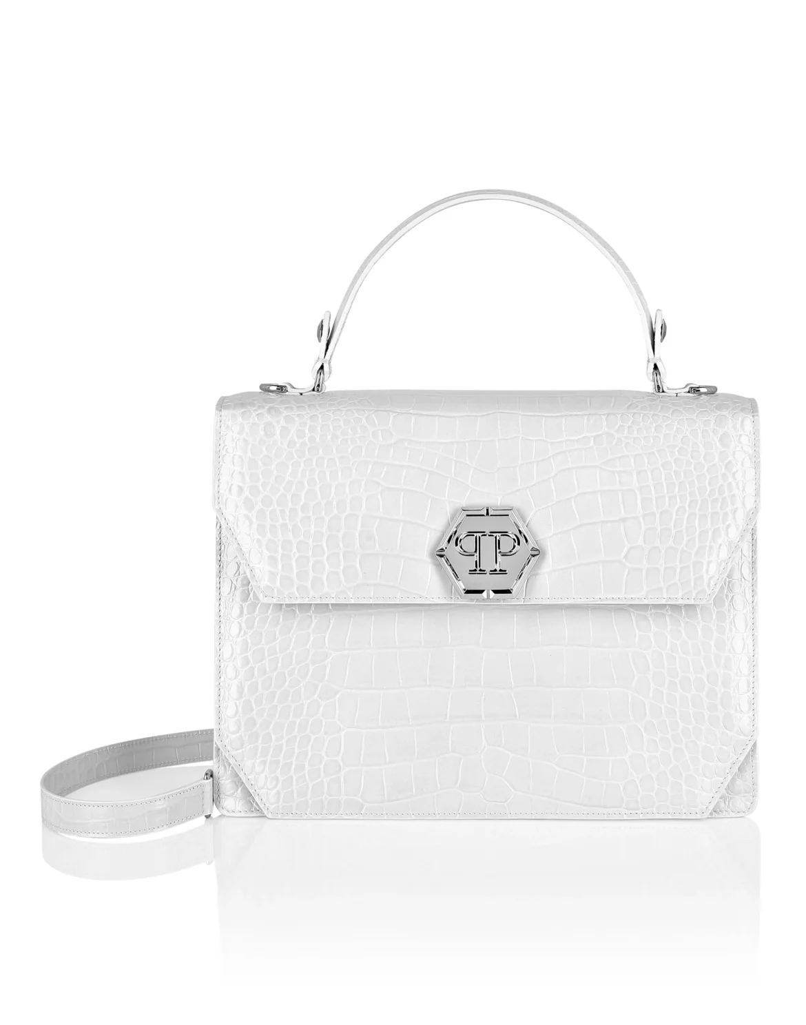Large Handle Bag Superheroine Croco Print, цвет: Белый