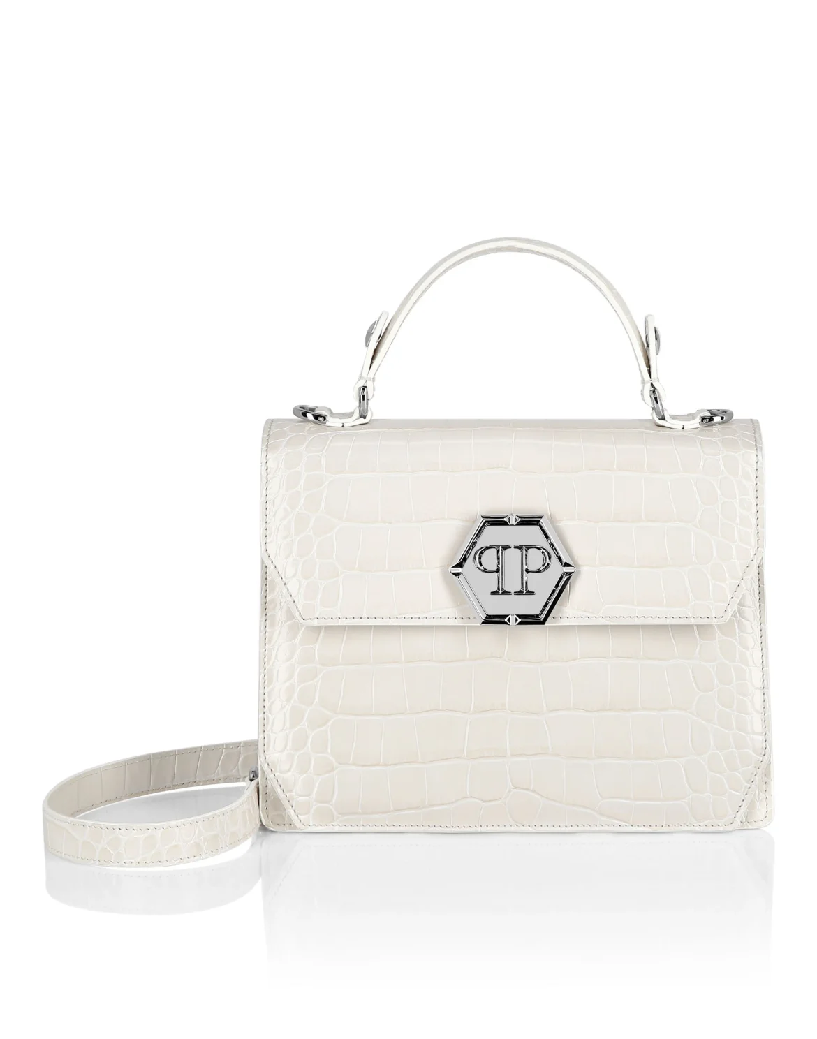Medium Handle Bag Superheroine Croco Print, цвет: Белый