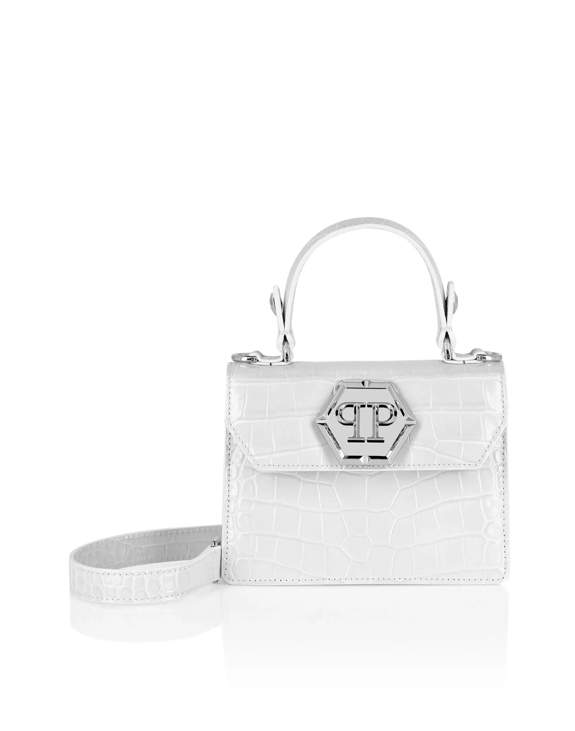 Small Handle Bag Superheroine Croco Print, цвет: Белый