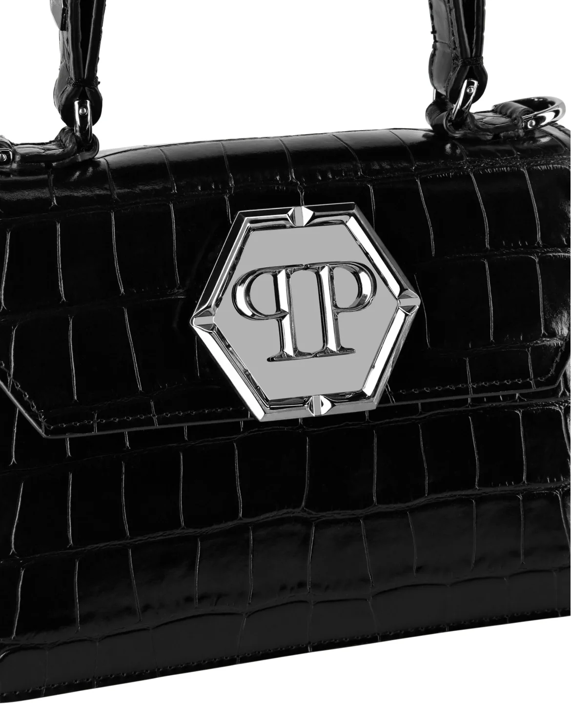 Small Handle Bag Superheroine Croco Print, цвет: Черный