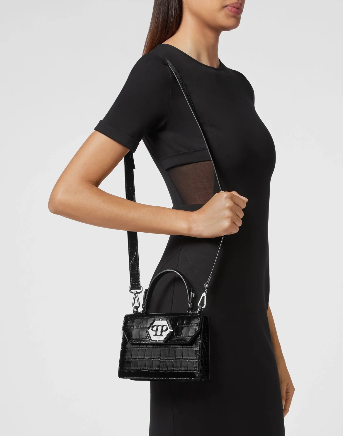 Small Handle Bag Superheroine Croco Print, цвет: Черный