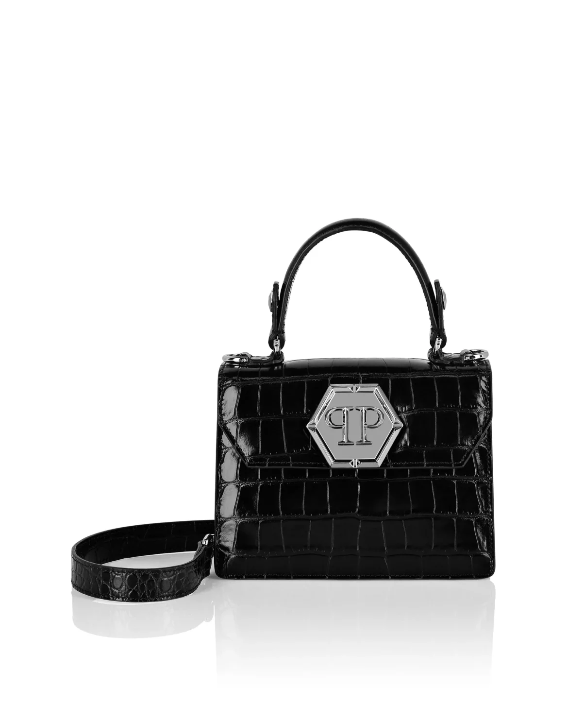 Small Handle Bag Superheroine Croco Print, цвет: Черный