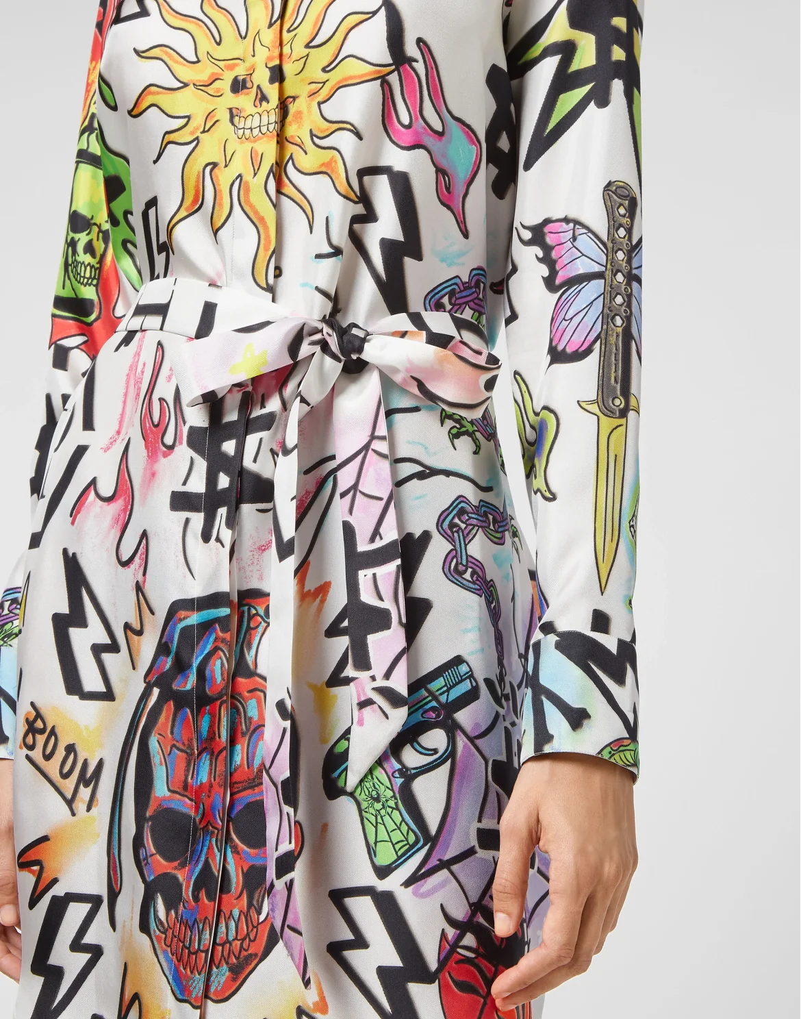 Silk Shirt Dress Tattoo Monogram, цвет: Белый