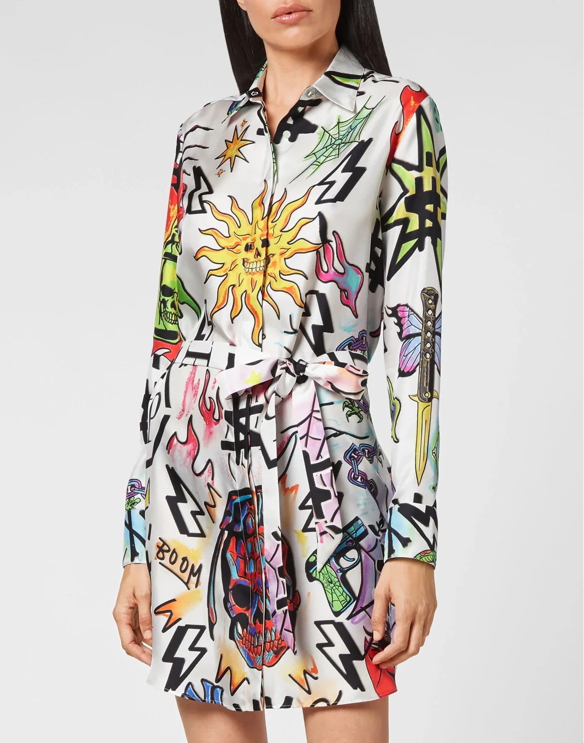Silk Shirt Dress Tattoo Monogram, цвет: Белый