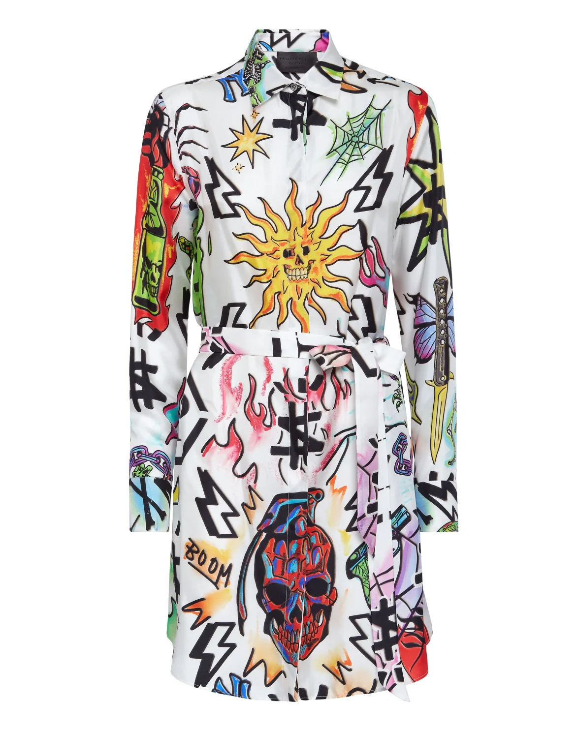 Silk Shirt Dress Tattoo Monogram, цвет: Белый