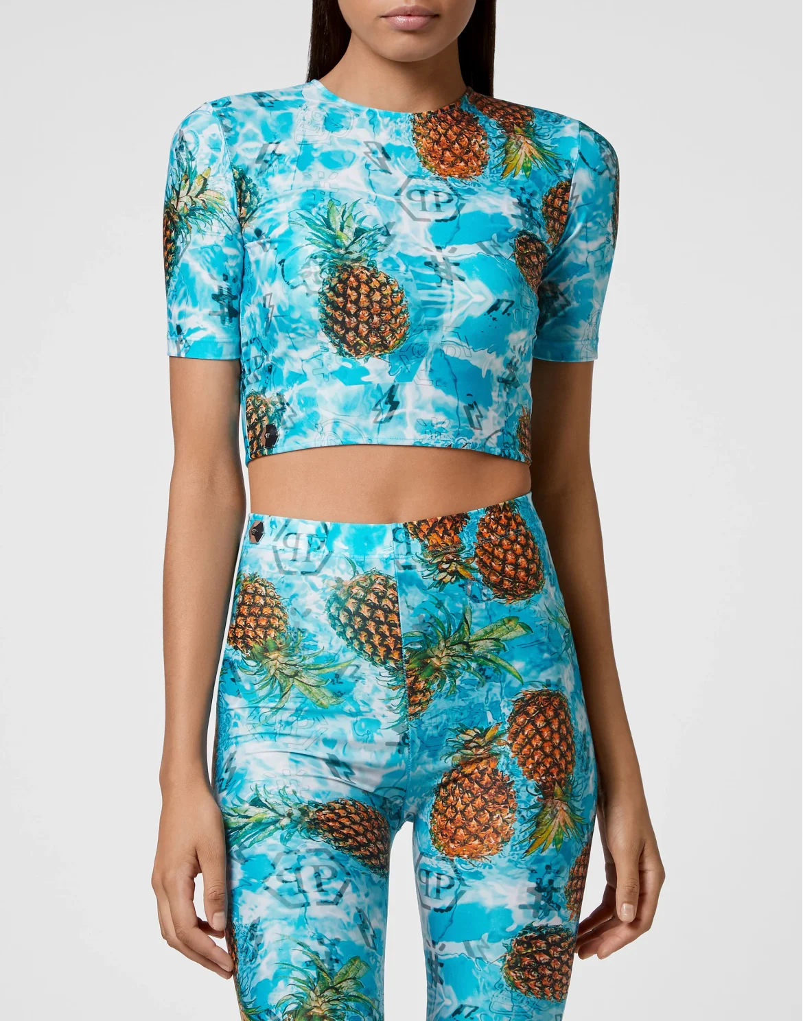 T-shirt Round Neck SS Crop Pineapple Skies, цвет: Мультиколор