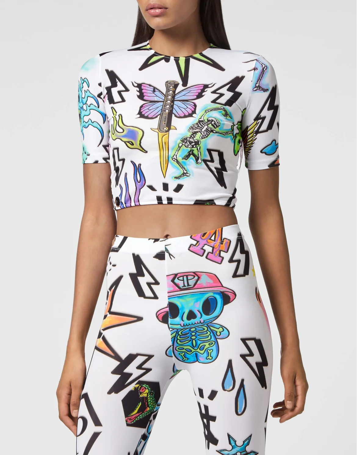 T-shirt Round Neck SS Crop Tattoo Monogram, цвет: Белый