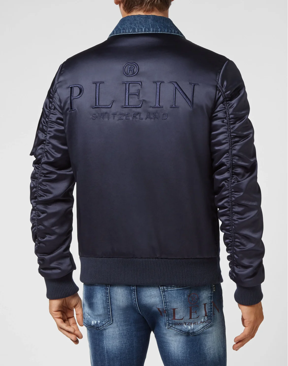 Denim Bomber Jacket Nylon Insert Bleached, цвет: Синий