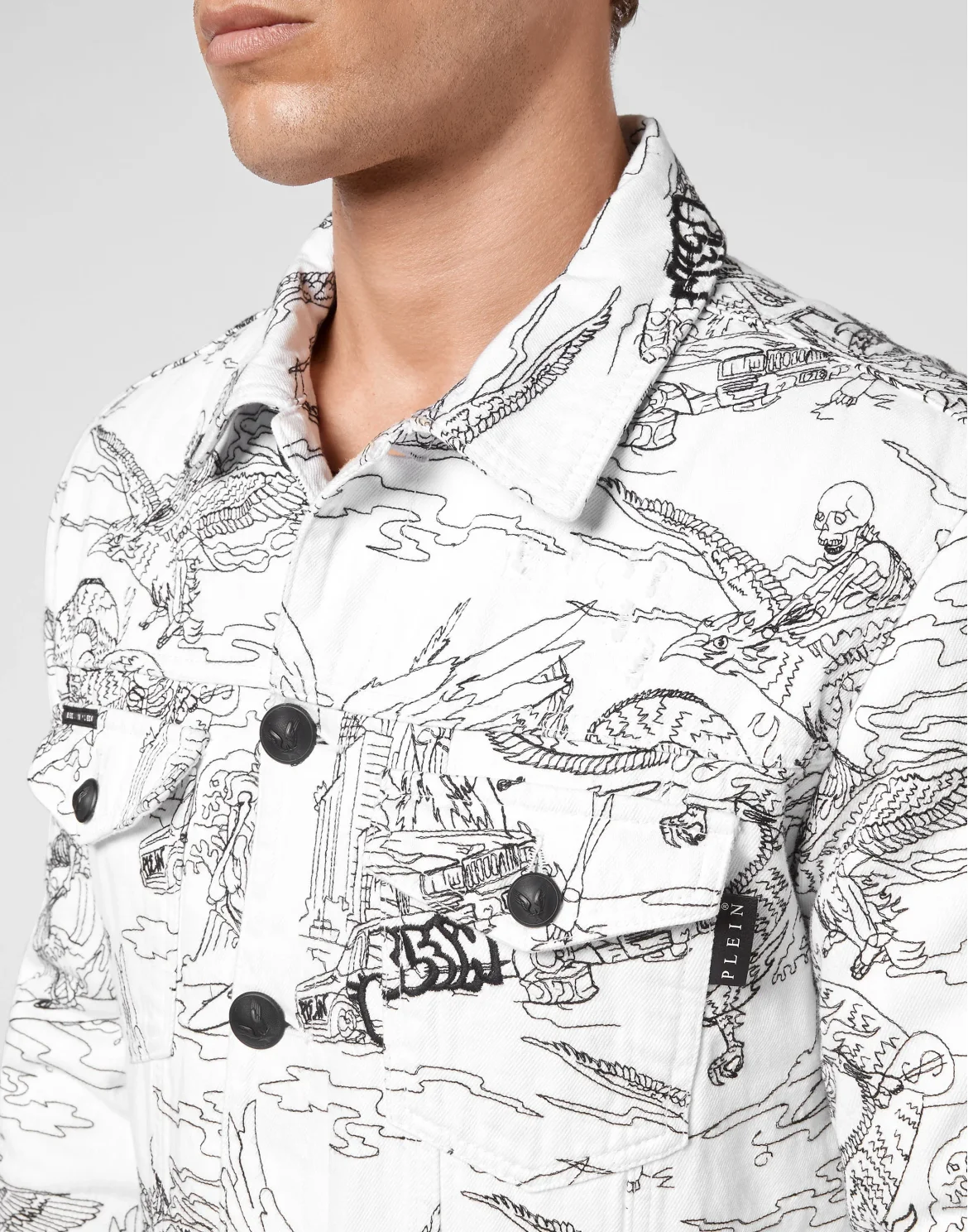 Denim Jacket Skeleton tattoo, цвет: Белый