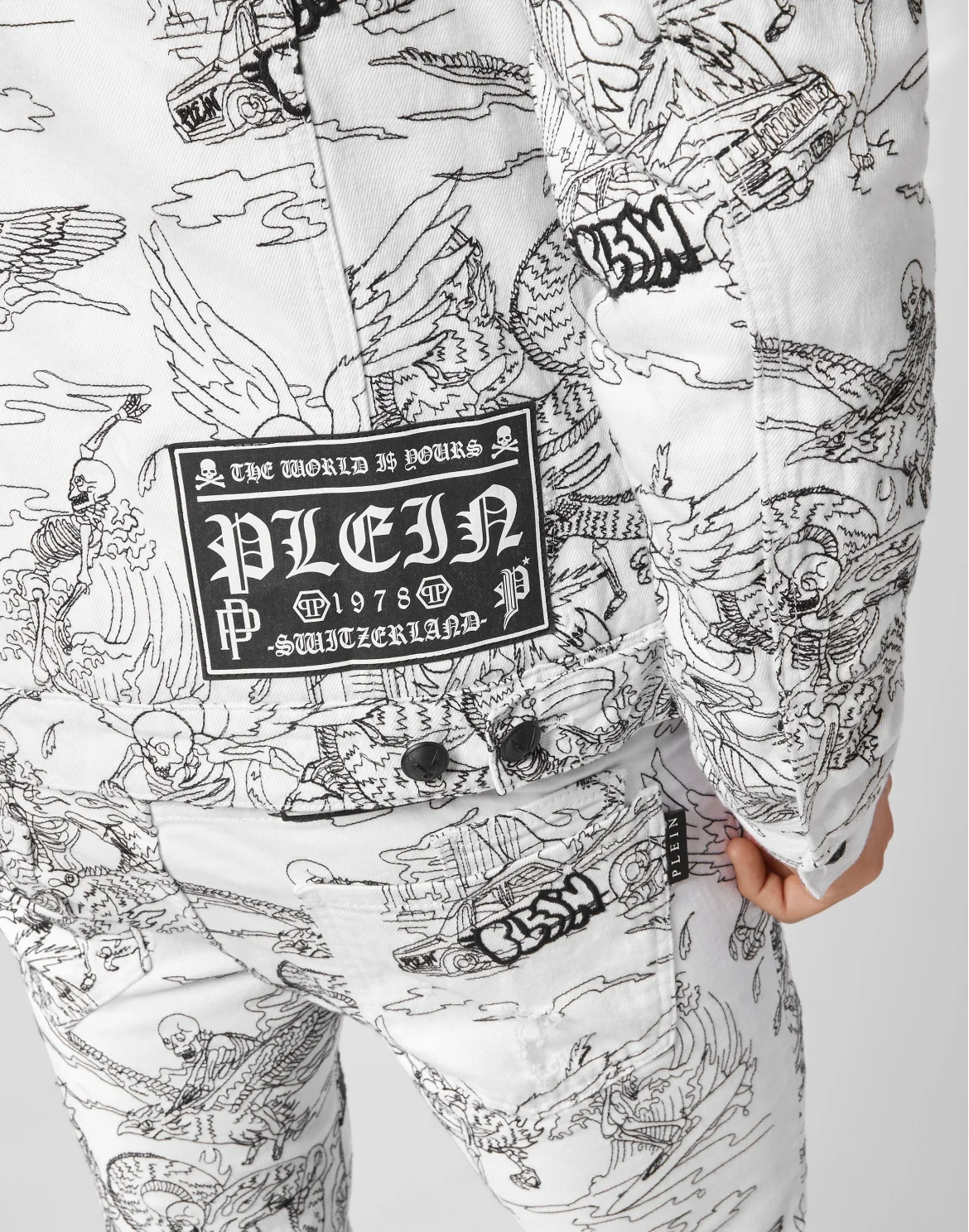 Denim Jacket Skeleton tattoo, цвет: Белый