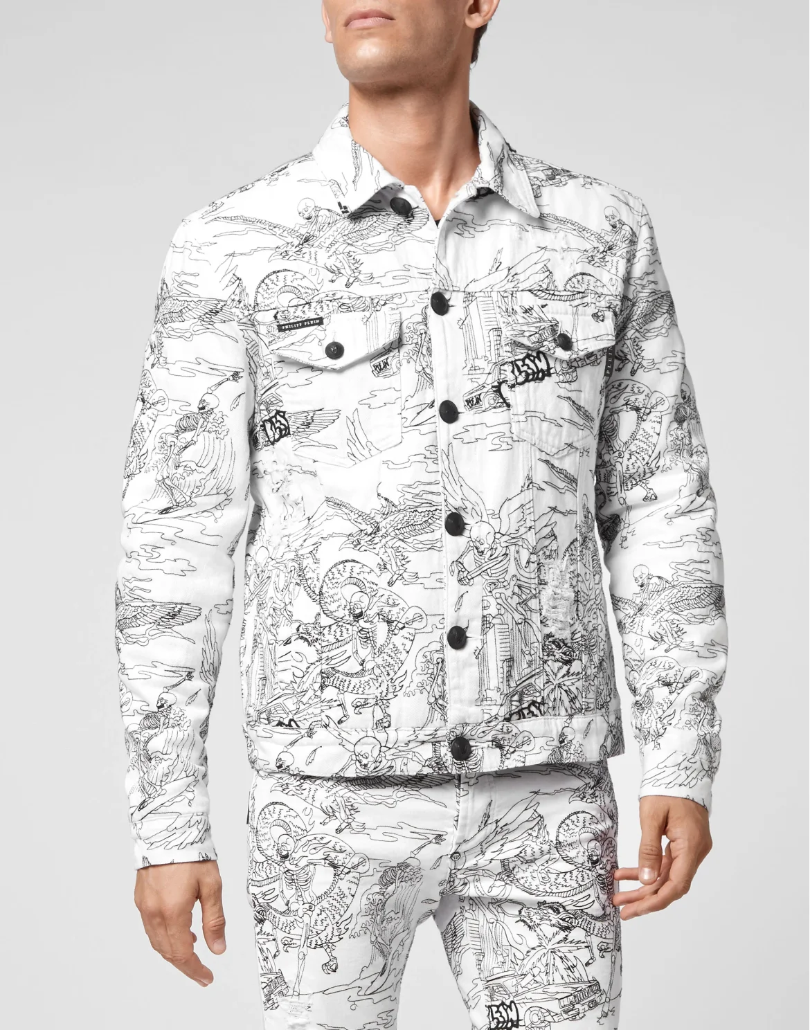 Denim Jacket Skeleton tattoo, цвет: Белый