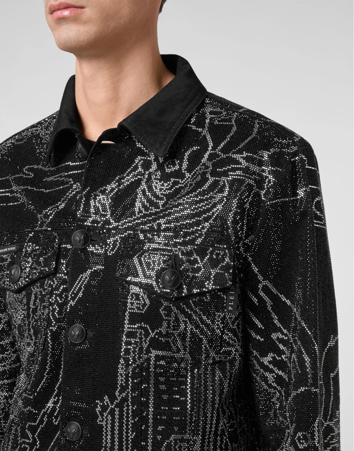 Denim Jacket Skeleton tattoo with Crystals, цвет: Черный