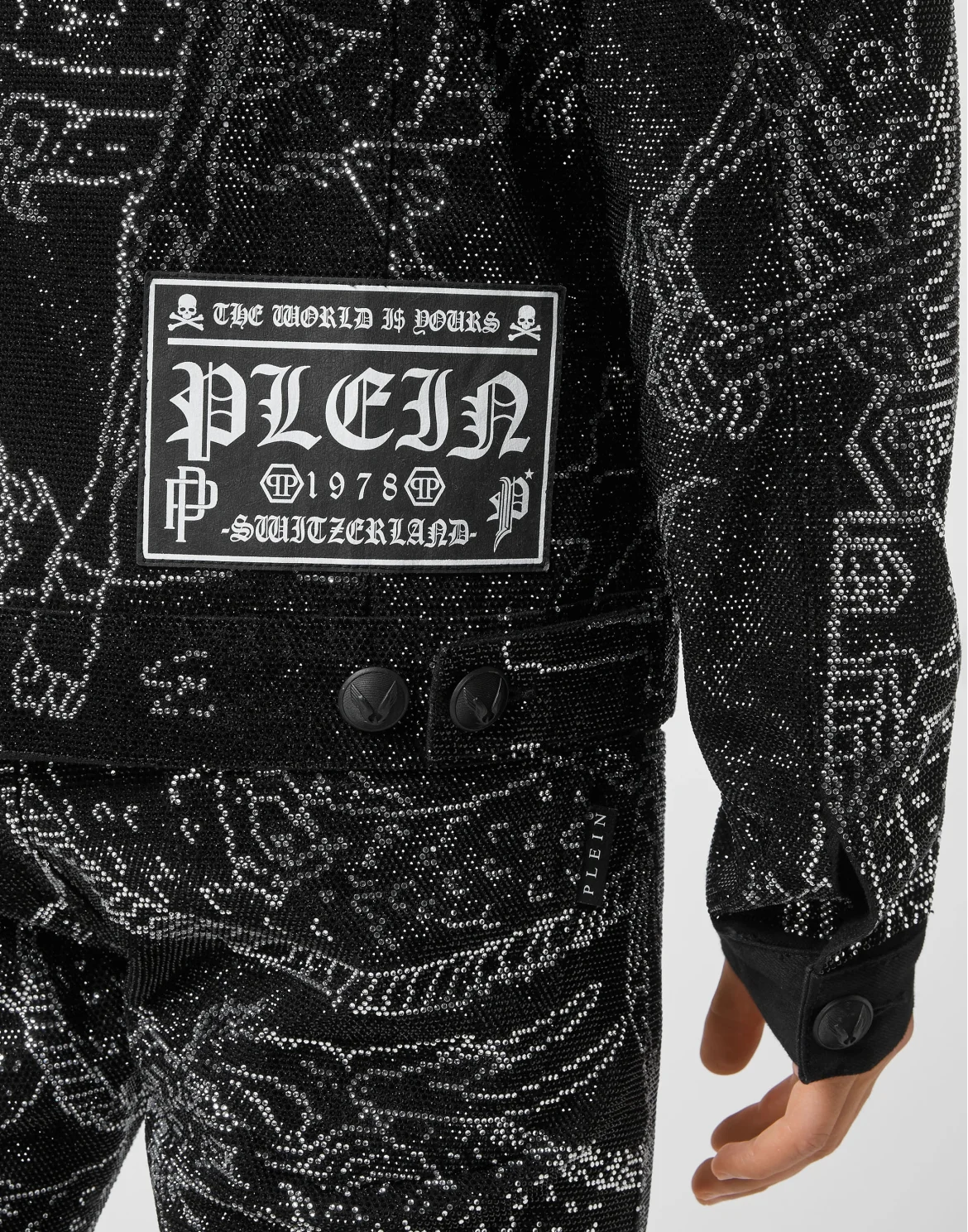 Denim Jacket Skeleton tattoo with Crystals, цвет: Черный