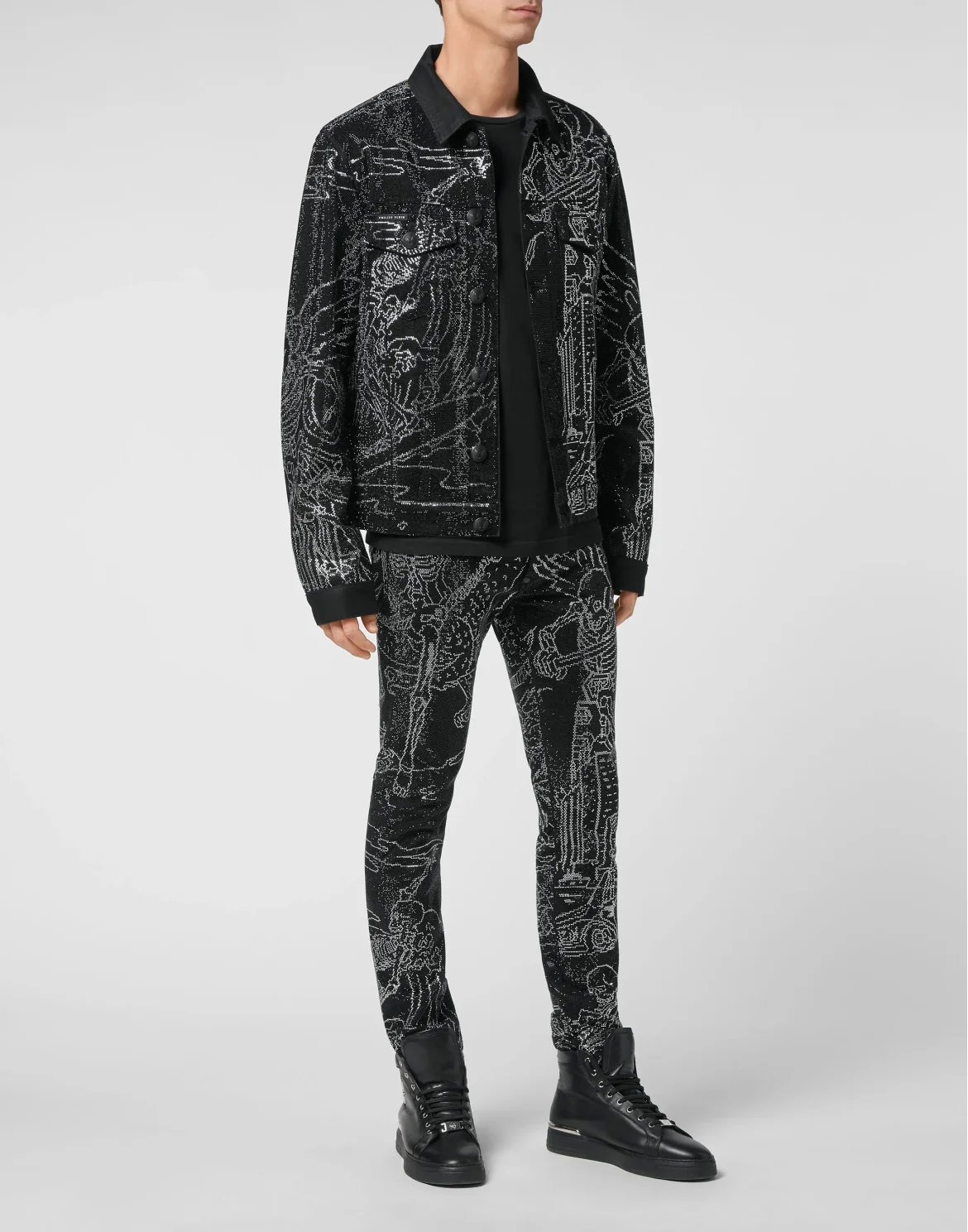 Denim Jacket Skeleton tattoo with Crystals, цвет: Черный