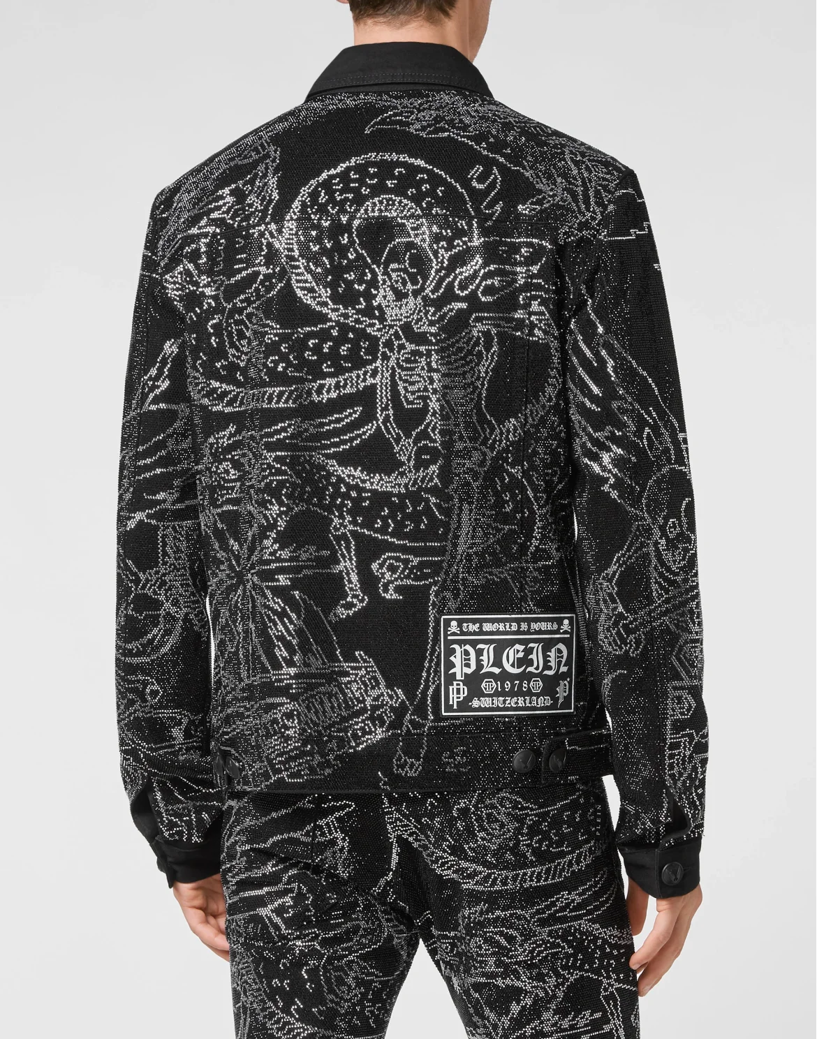 Denim Jacket Skeleton tattoo with Crystals, цвет: Черный
