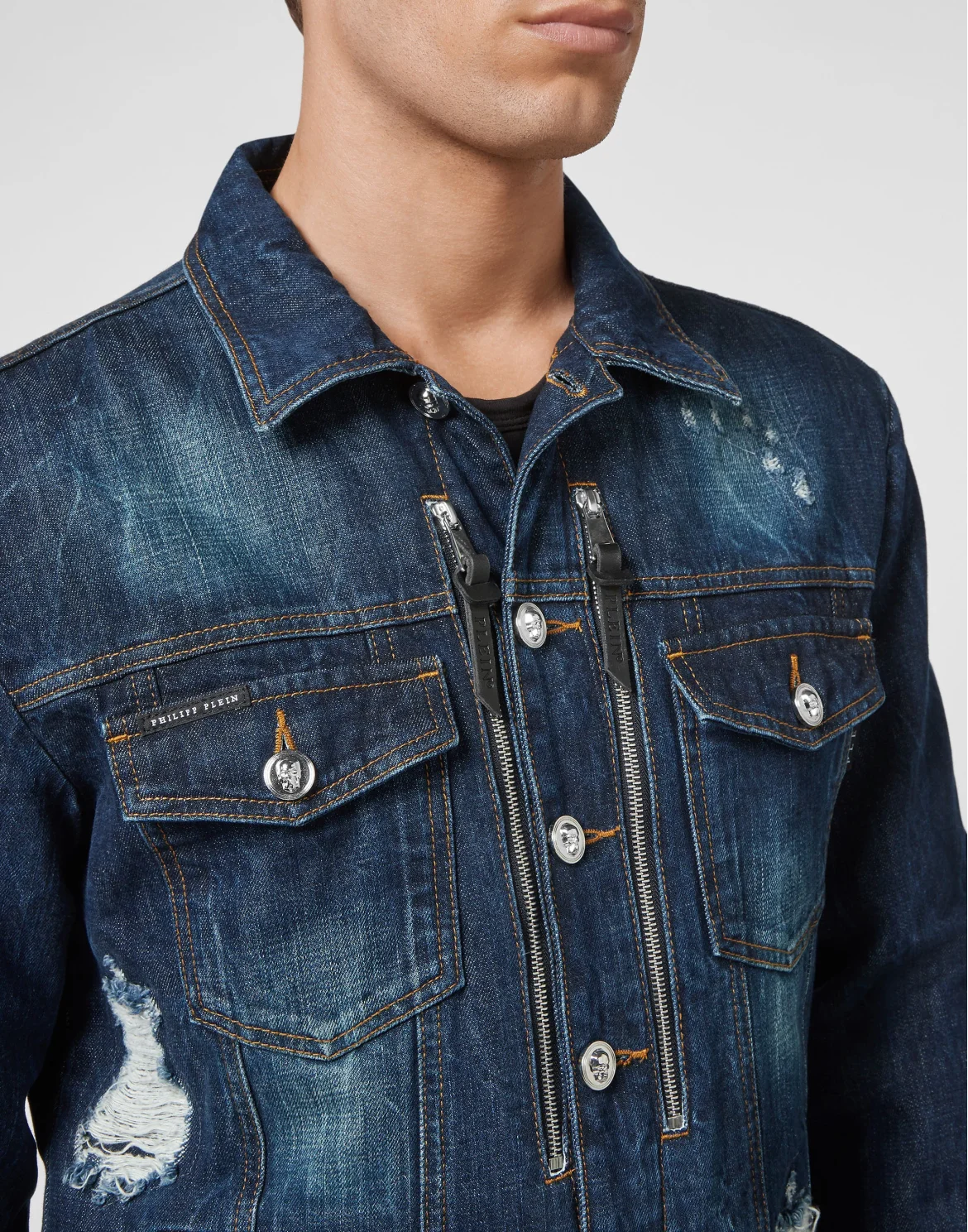 Denim Jacket Skull with Crystals, цвет: Синий