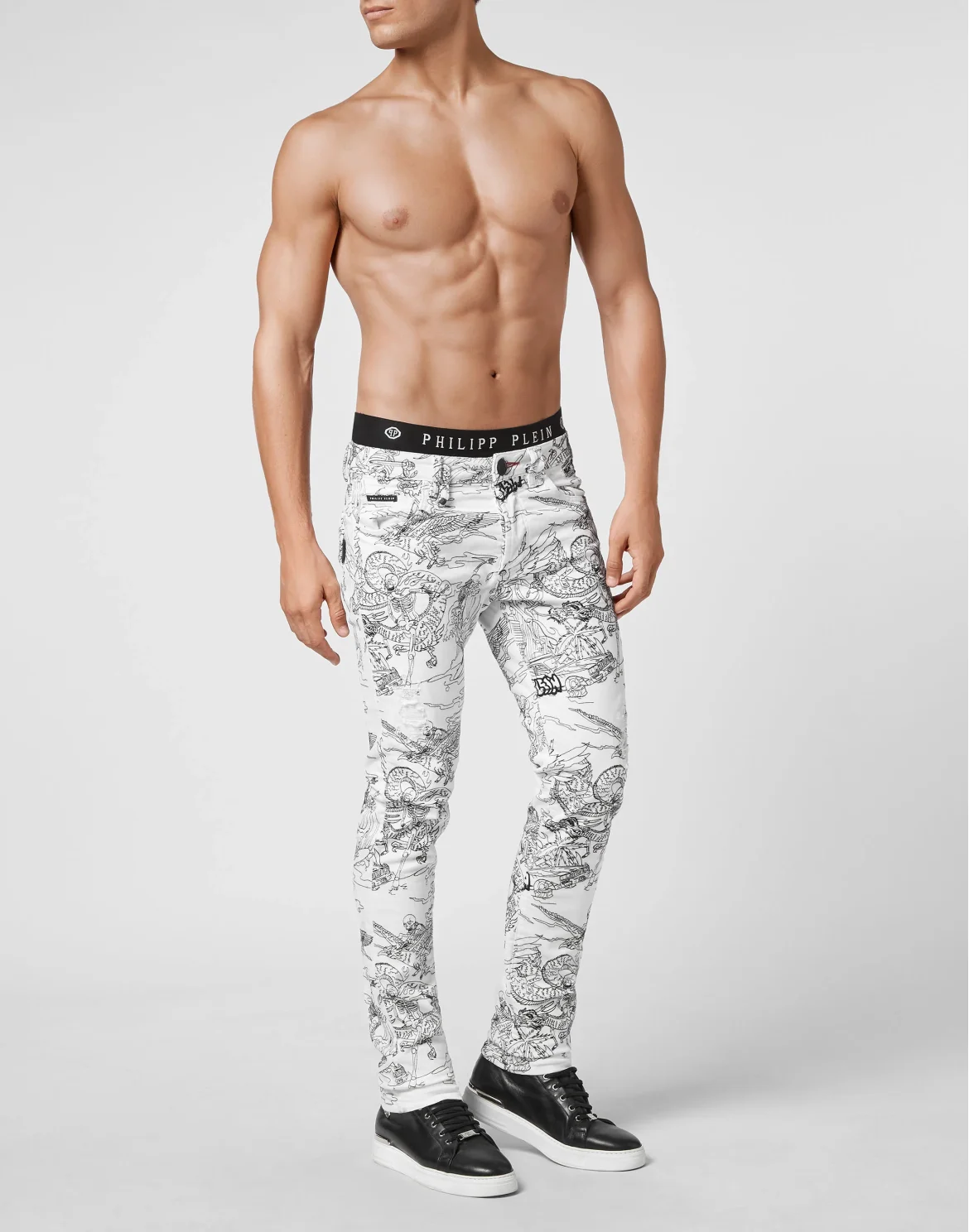 Denim Trousers Super Straight Cut Skeleton tattoo, цвет: Белый
