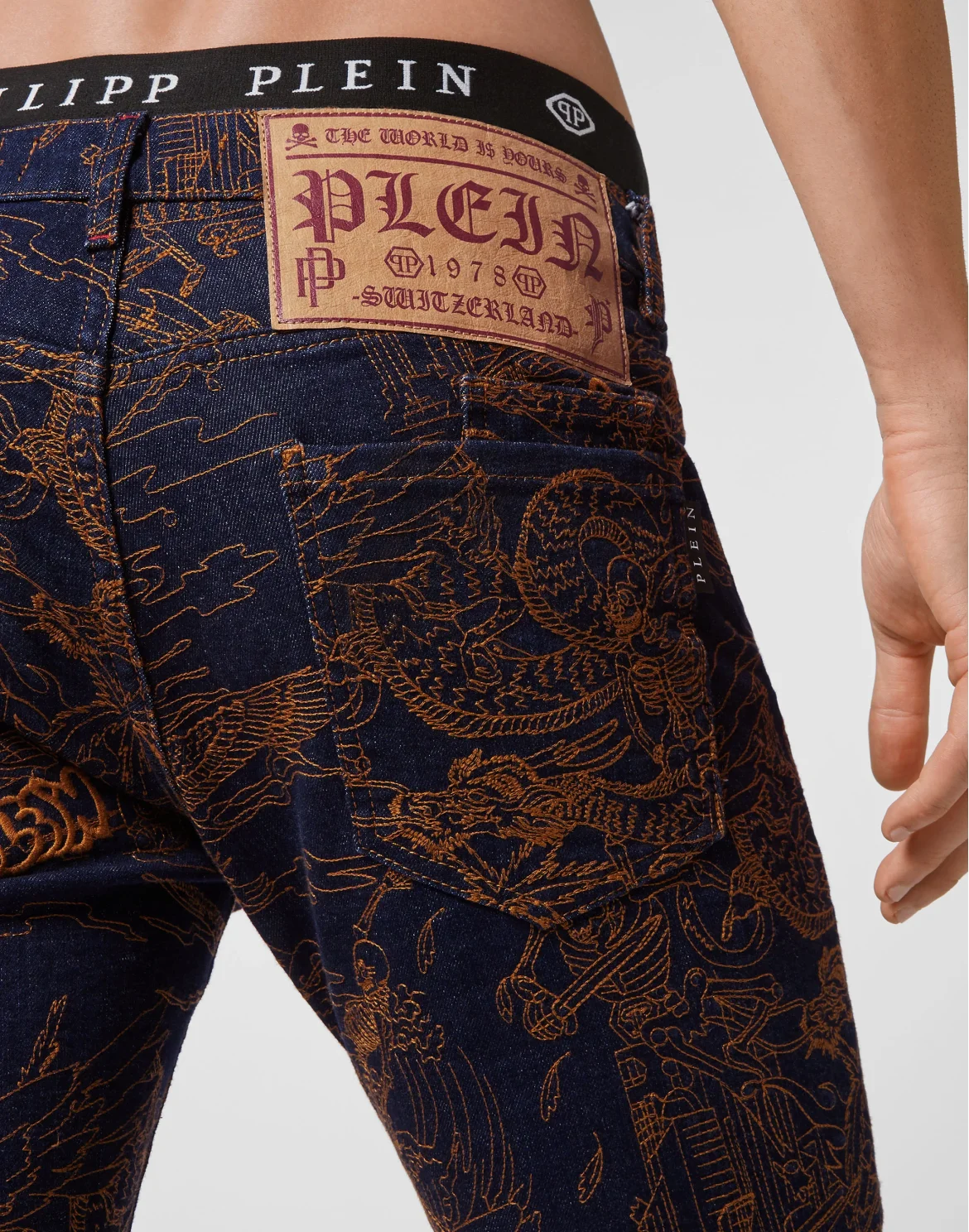 Denim Trousers Super Straight Cut Skeleton tattoo, цвет: Синий
