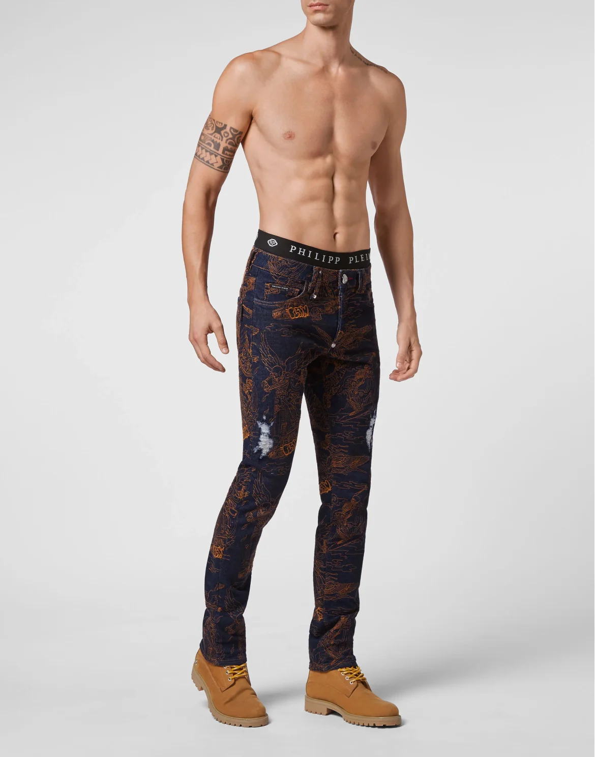 Denim Trousers Super Straight Cut Skeleton tattoo, цвет: Синий