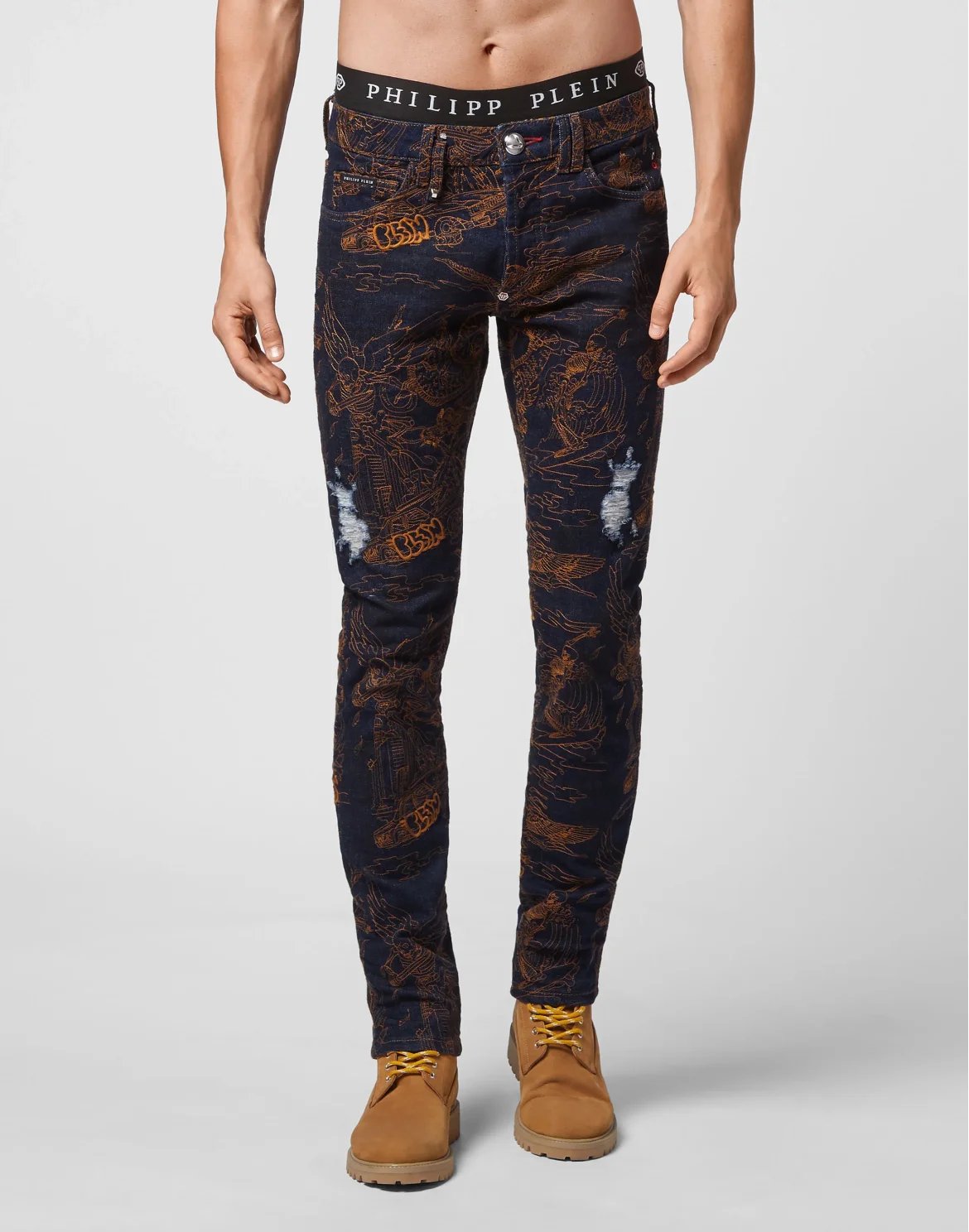 Denim Trousers Super Straight Cut Skeleton tattoo, цвет: Синий