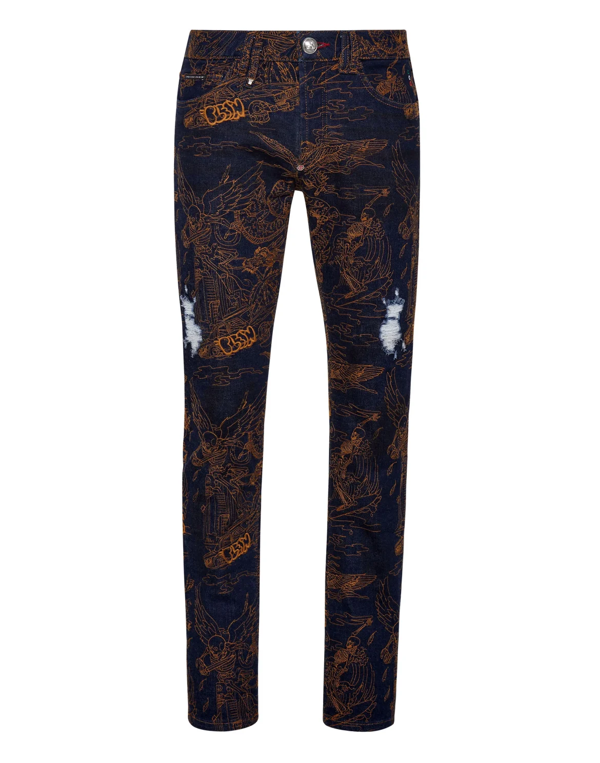 Denim Trousers Super Straight Cut Skeleton tattoo, цвет: Синий