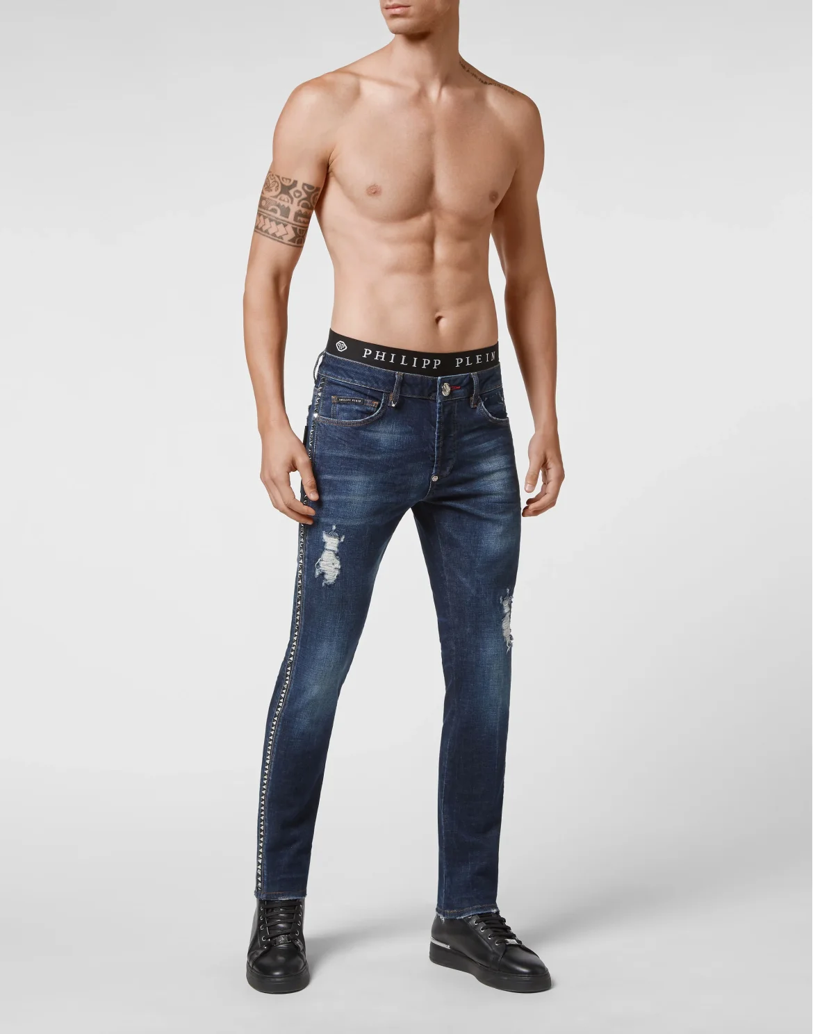 Denim Trousers Super Straight Cut Destroyed Destroyed, цвет: Синий