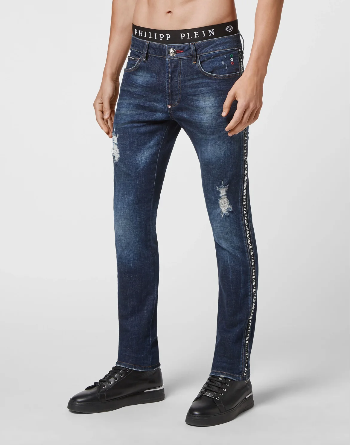 Denim Trousers Super Straight Cut Destroyed Destroyed, цвет: Синий