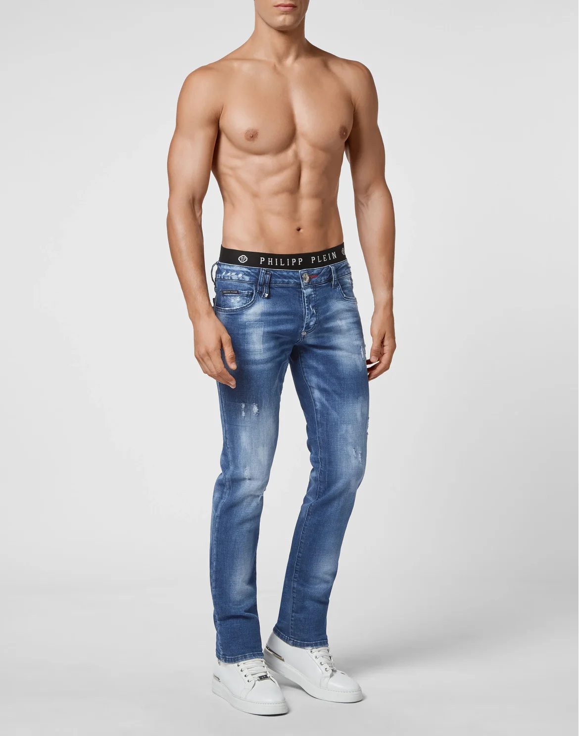 Denim Trousers Straight Cut Destroyed, цвет: Синий