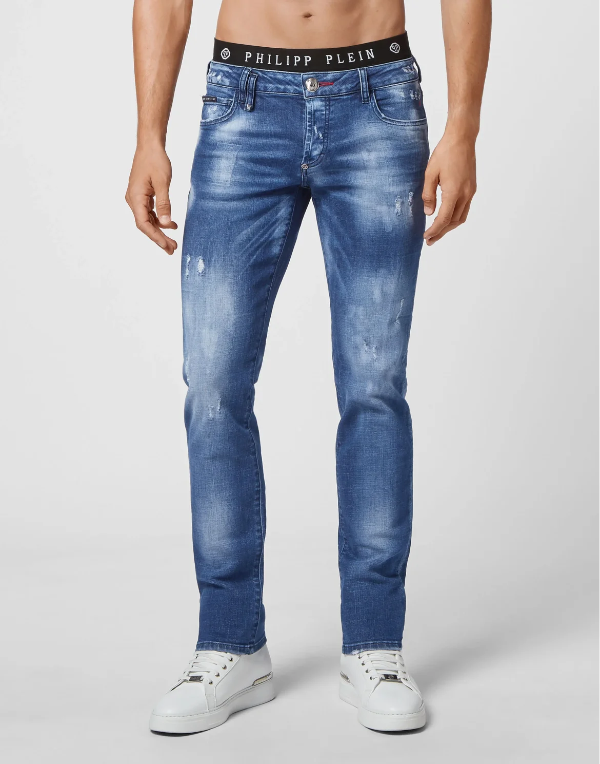 Denim Trousers Straight Cut Destroyed, цвет: Синий