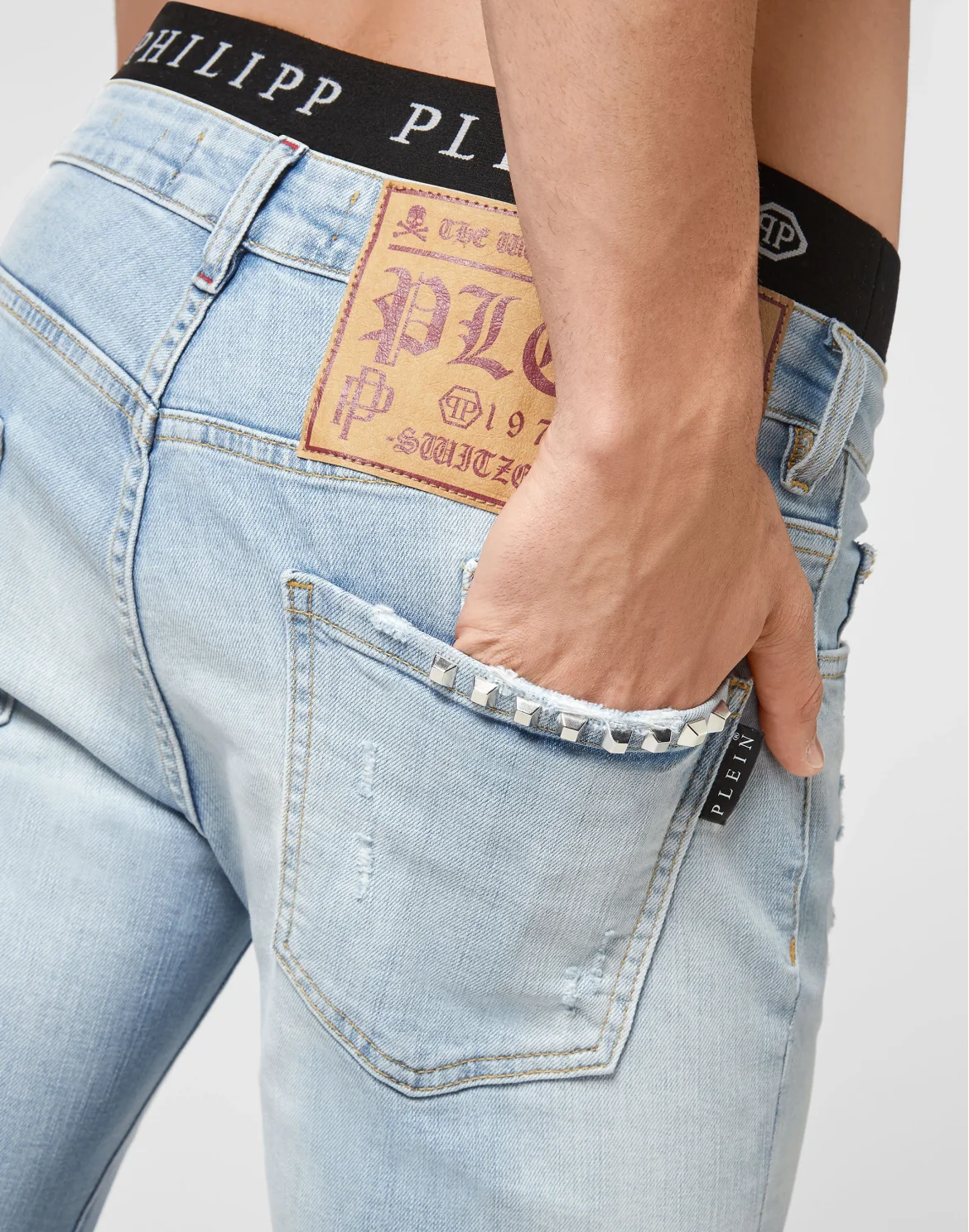 Denim Trousers Super Straight Cut Studs, цвет: Голубой