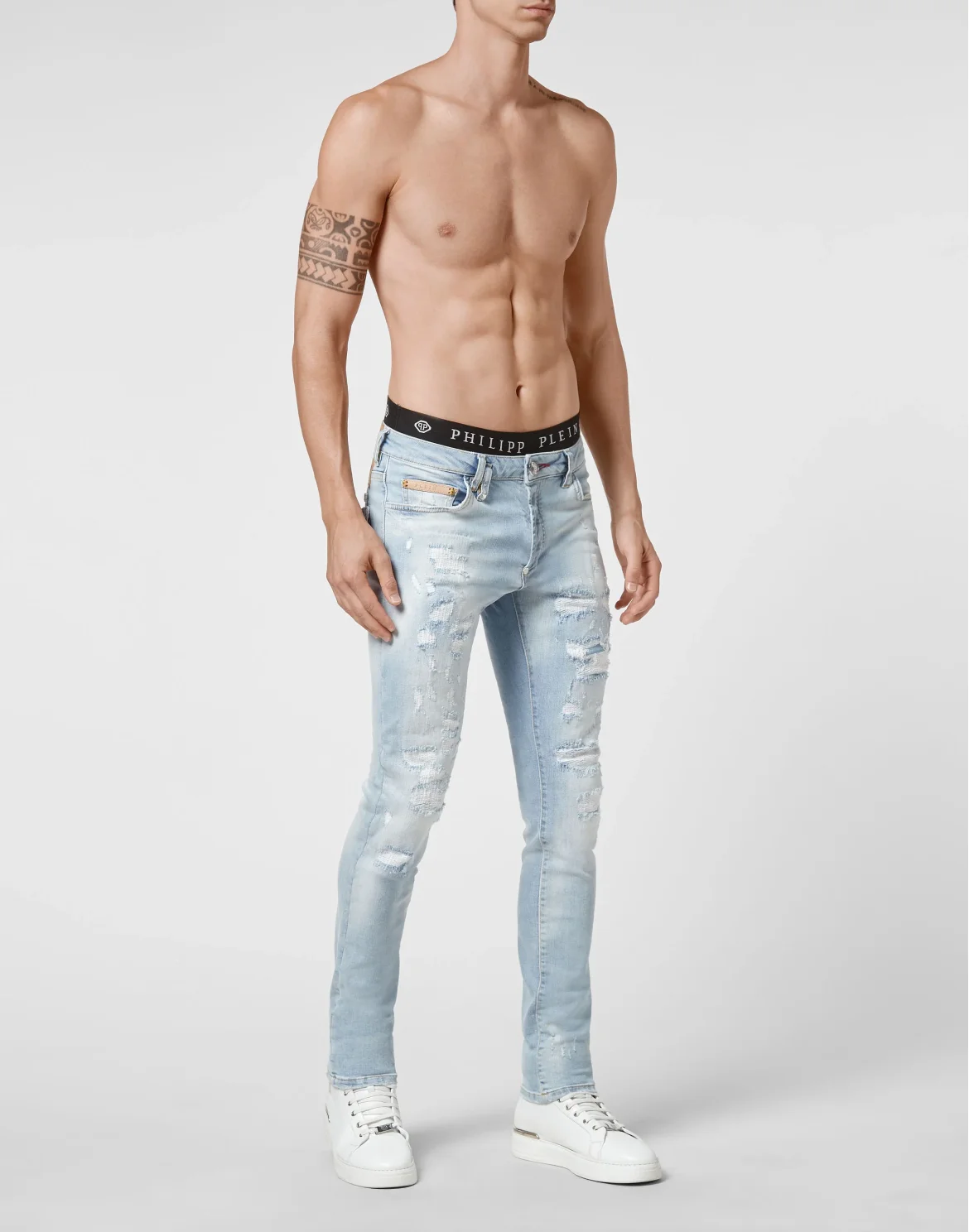 Denim Trousers Super Straight Cut Studs, цвет: Голубой