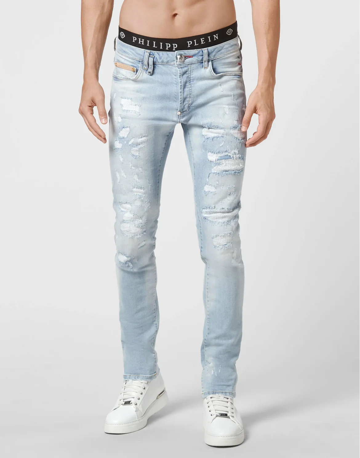 Denim Trousers Super Straight Cut Studs, цвет: Голубой