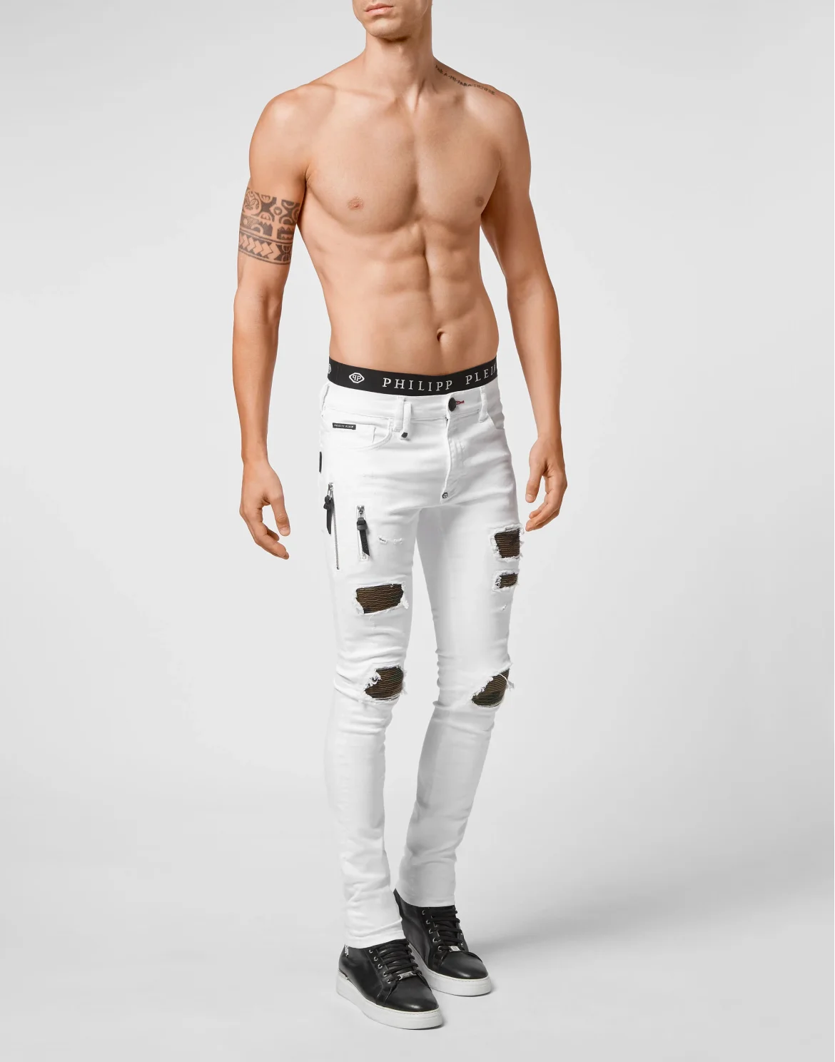 Denim Trousers Biker Destroyed, цвет: Белый