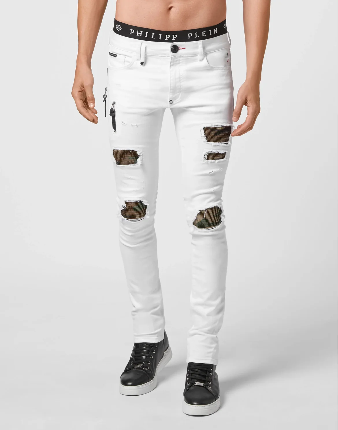 Denim Trousers Biker Destroyed, цвет: Белый