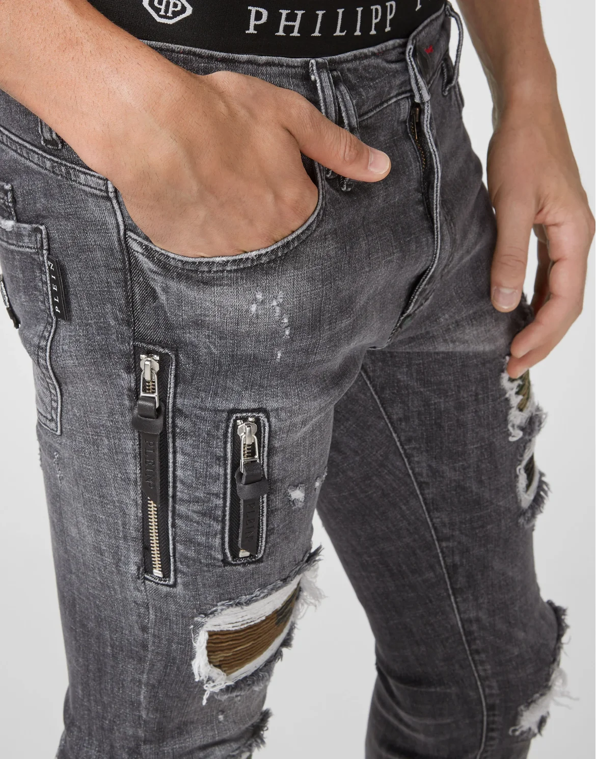 Denim Trousers Biker Destroyed, цвет: Серый