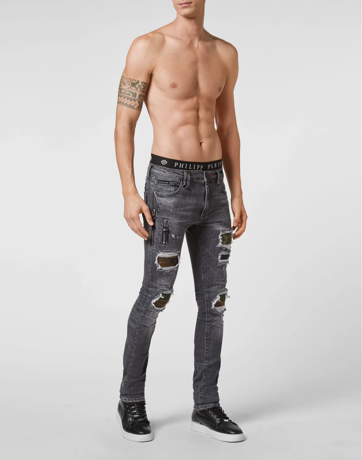 Denim Trousers Biker Destroyed, цвет: Серый