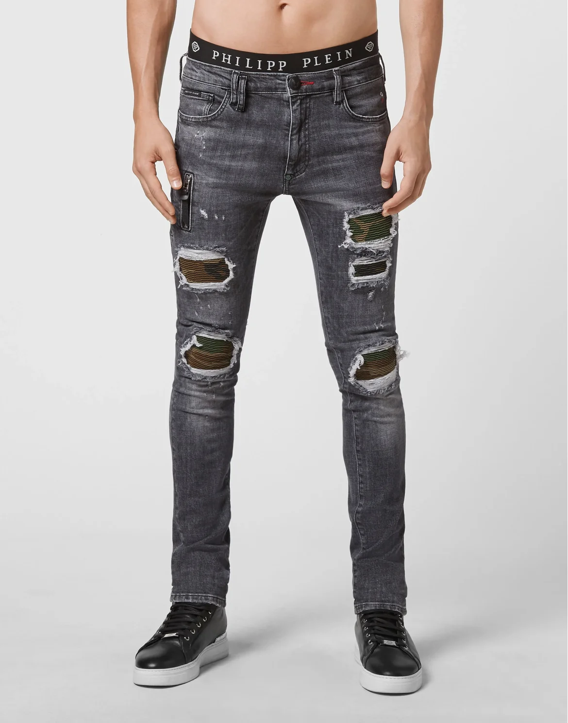 Denim Trousers Biker Destroyed, цвет: Серый