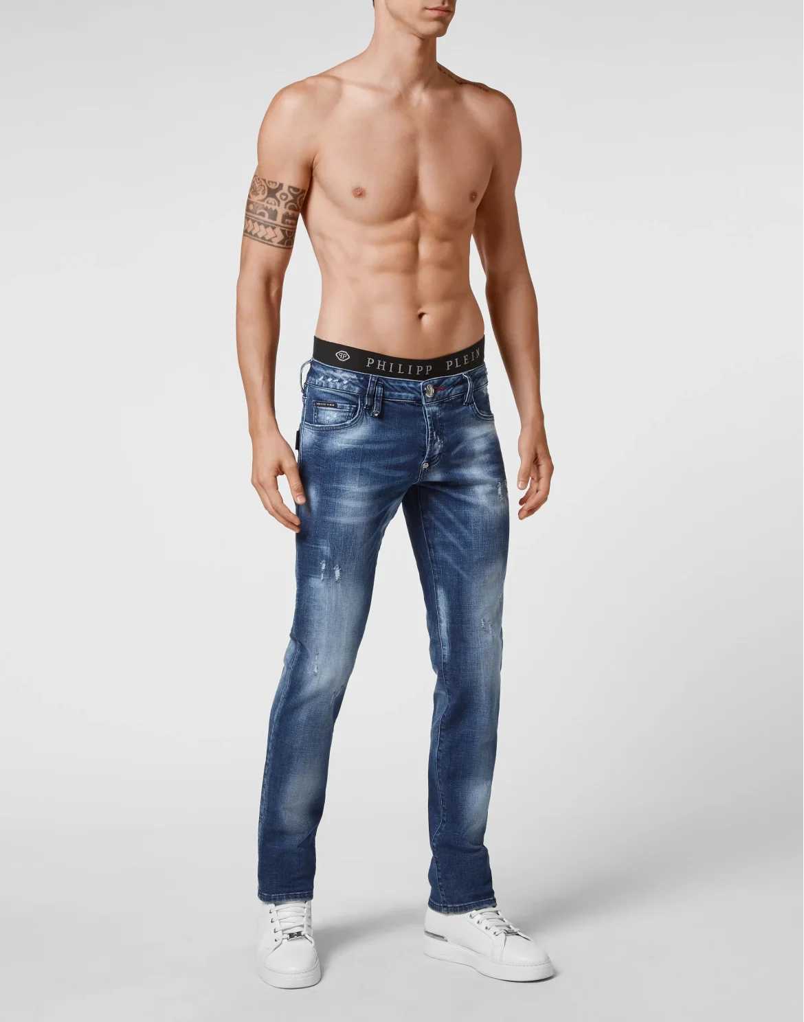Denim Trousers  Straight Cut Supreme Destroyed Iconic Plein, цвет: Синий