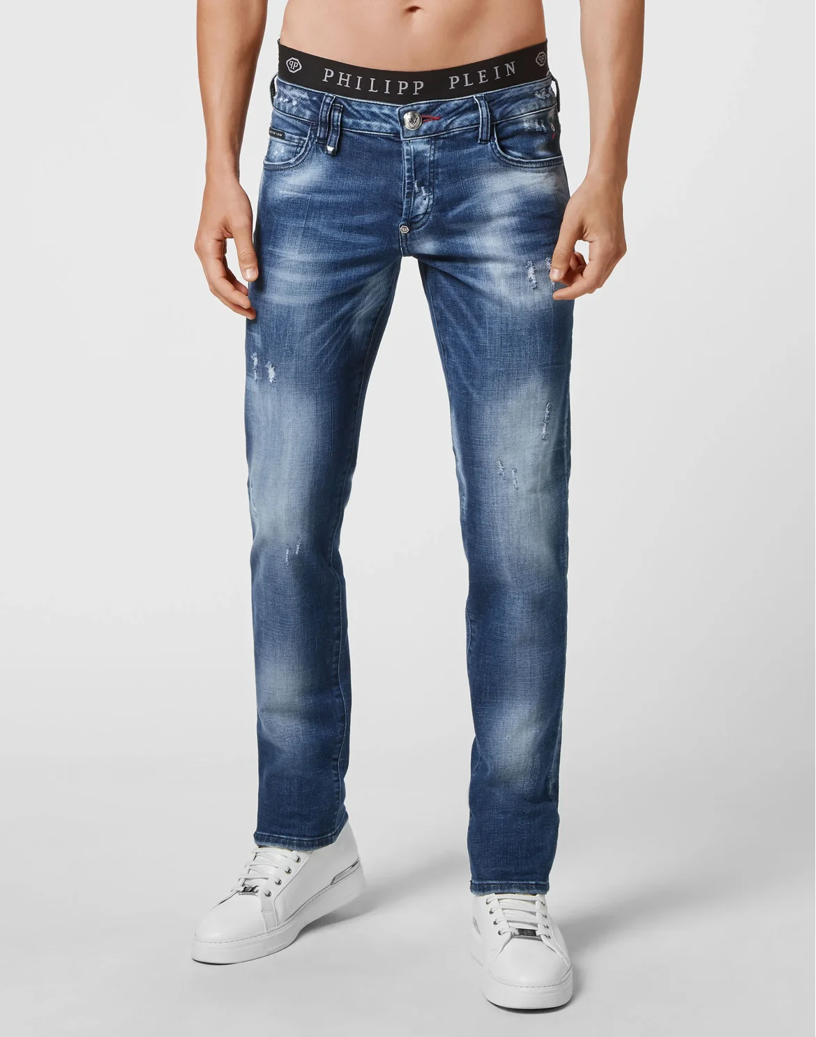 Denim Trousers  Straight Cut Supreme Destroyed Iconic Plein, цвет: Синий