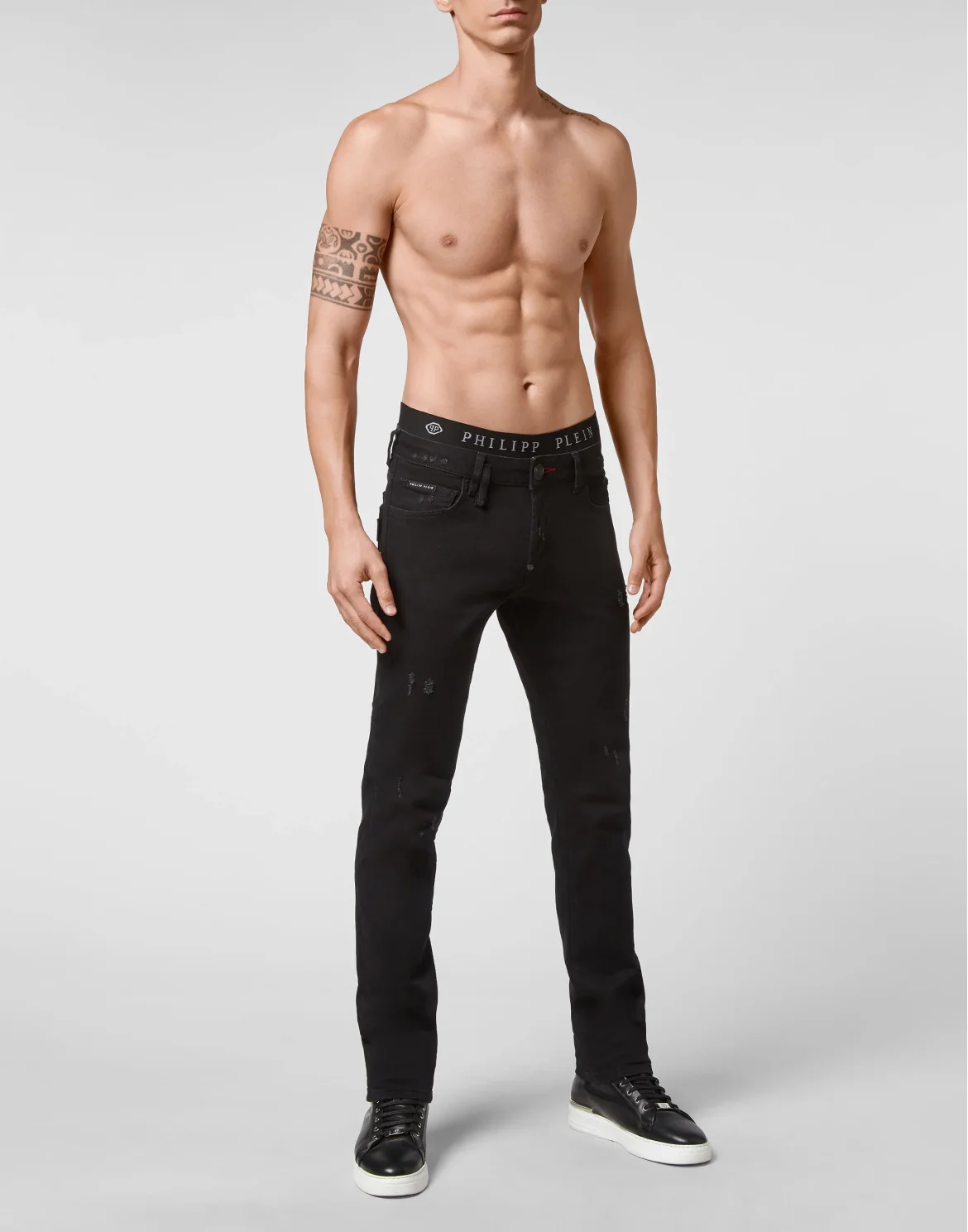 Denim Trousers Straight Cut Supreme Iconic Plein, цвет: Черный