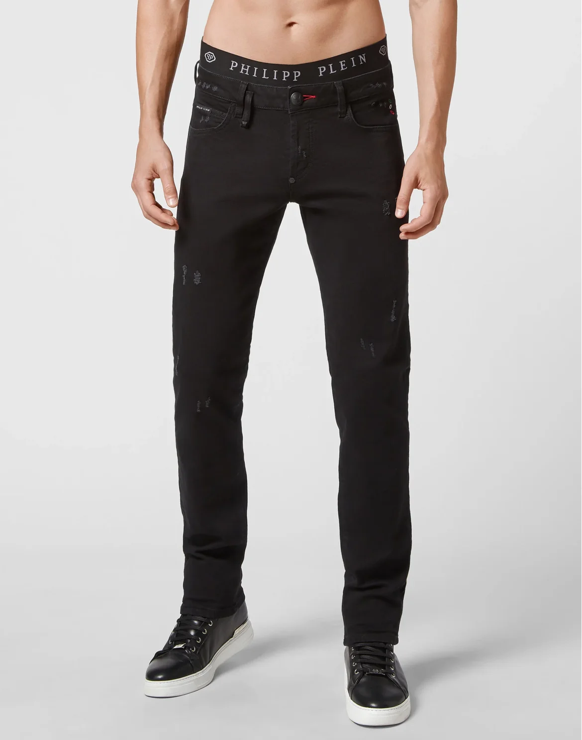 Denim Trousers Straight Cut Supreme Iconic Plein, цвет: Черный