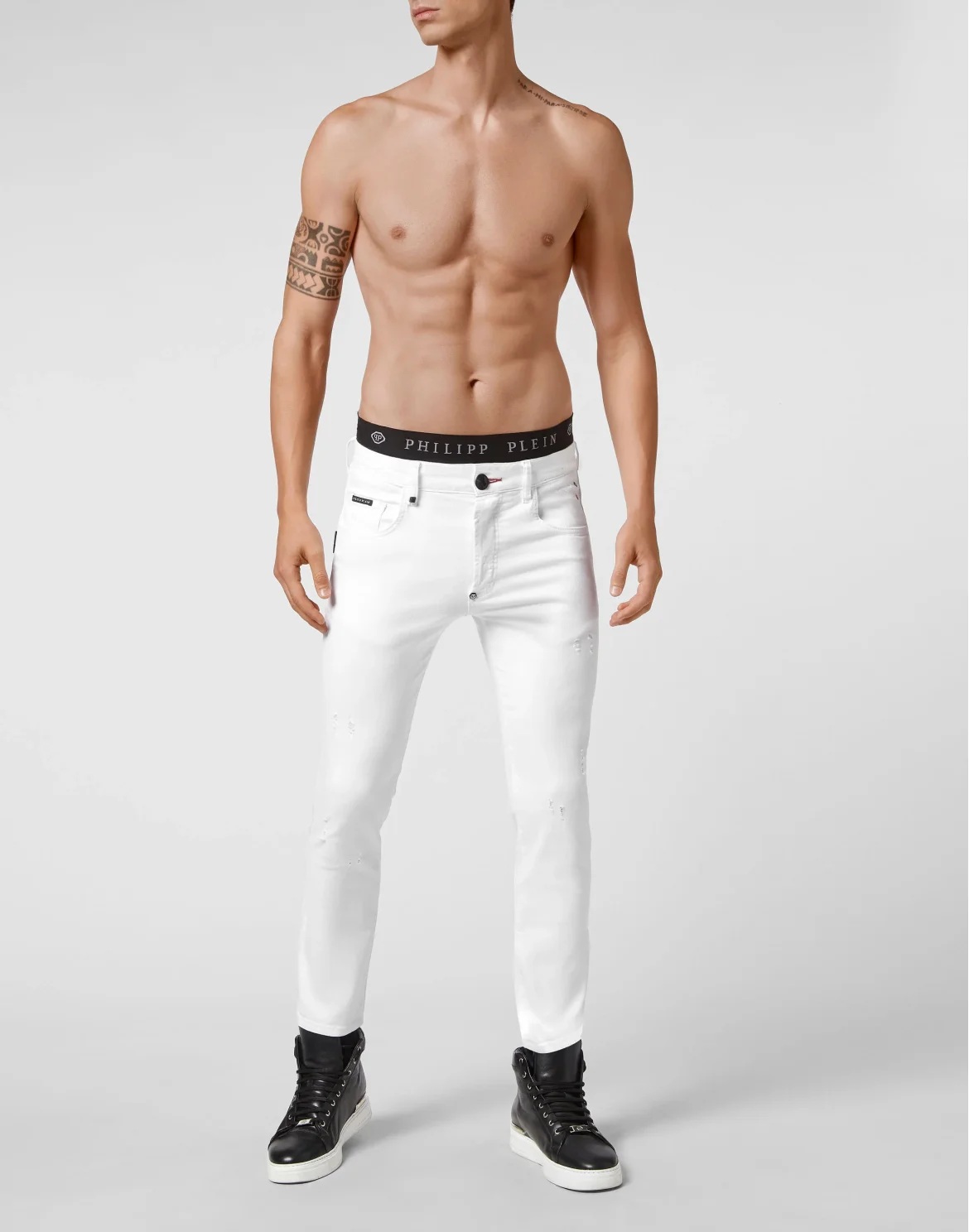 Denim Trousers Skinny Destroyed Iconic Plein, цвет: Белый