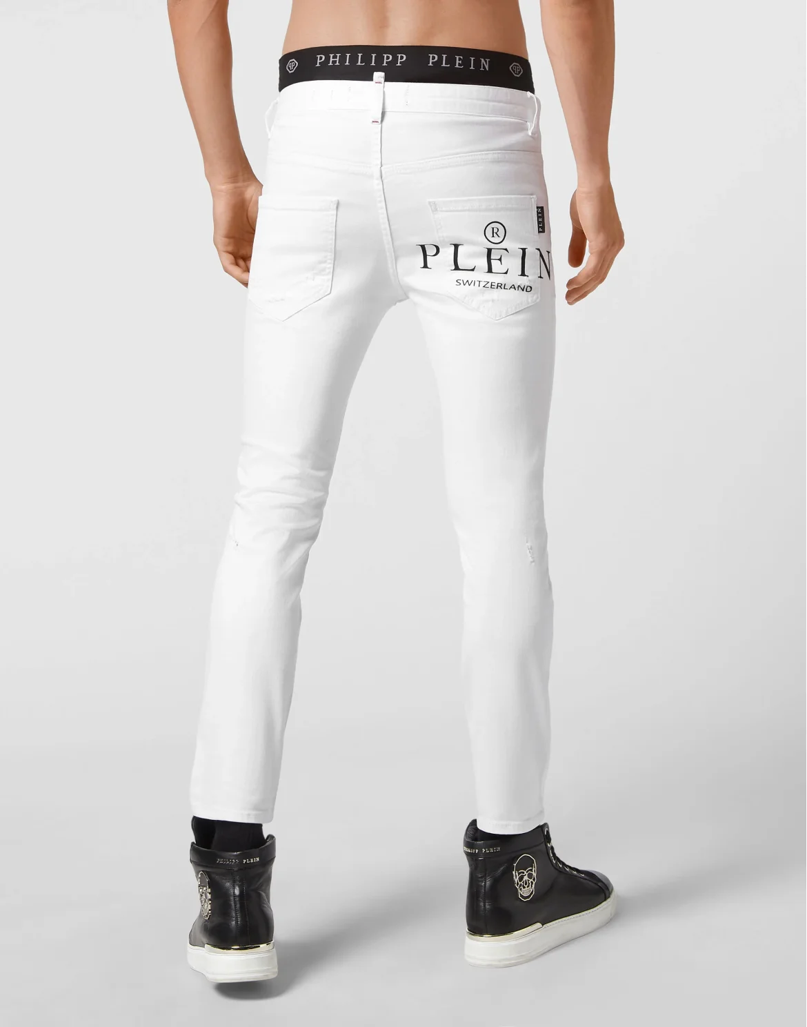 Denim Trousers Skinny Destroyed Iconic Plein, цвет: Белый