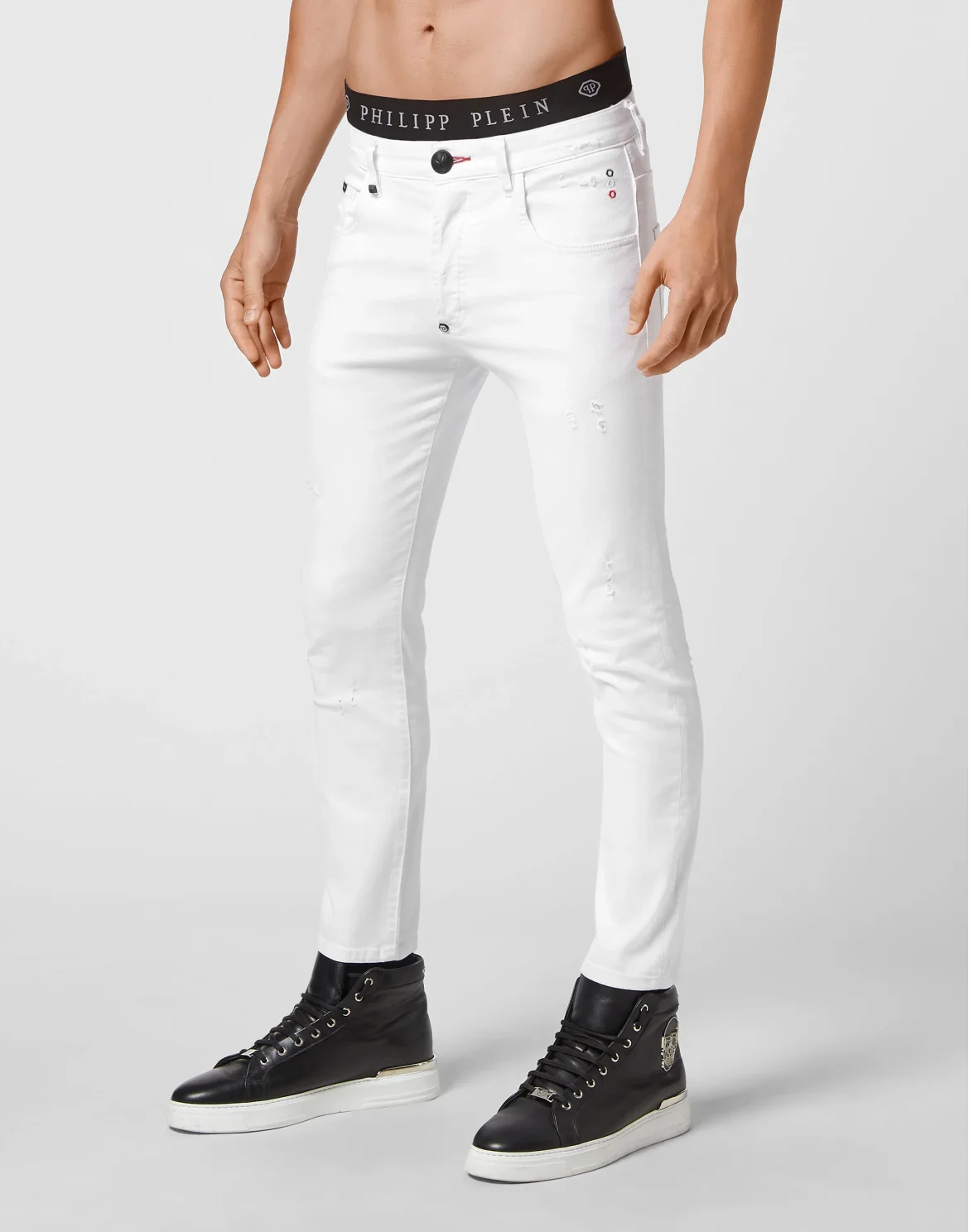 Denim Trousers Skinny Destroyed Iconic Plein, цвет: Белый