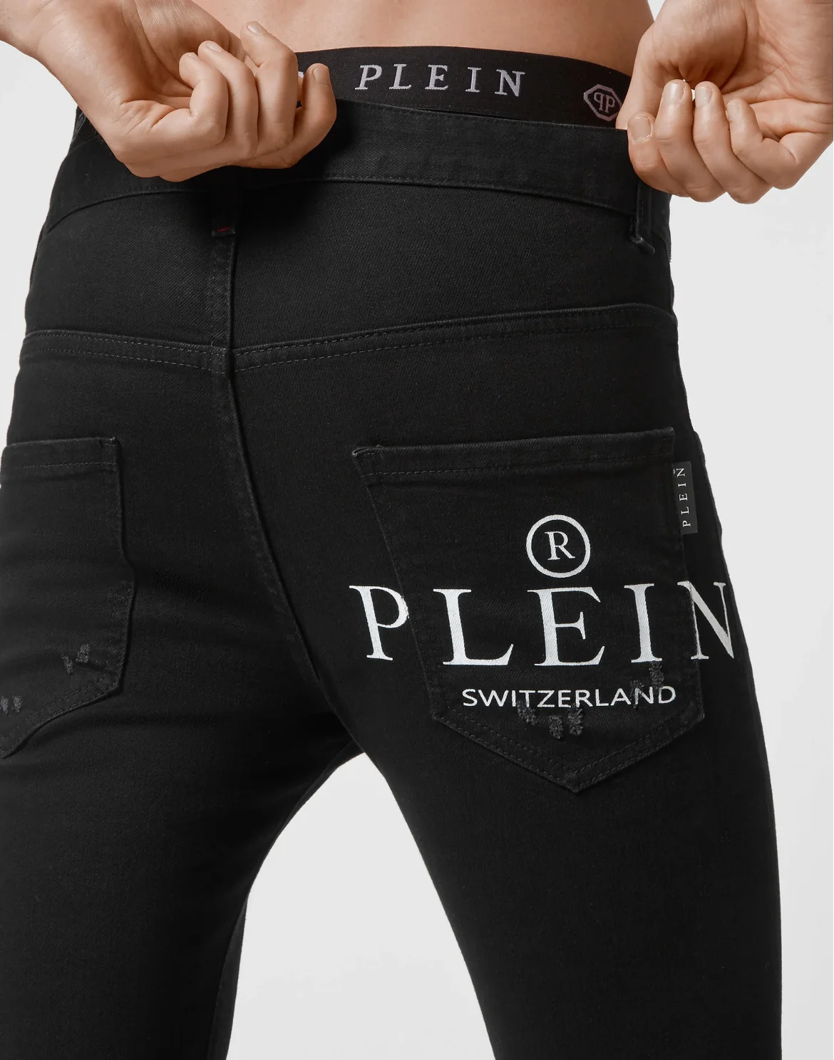 Denim Trousers Skinny Destroyed Iconic Plein, цвет: Черный