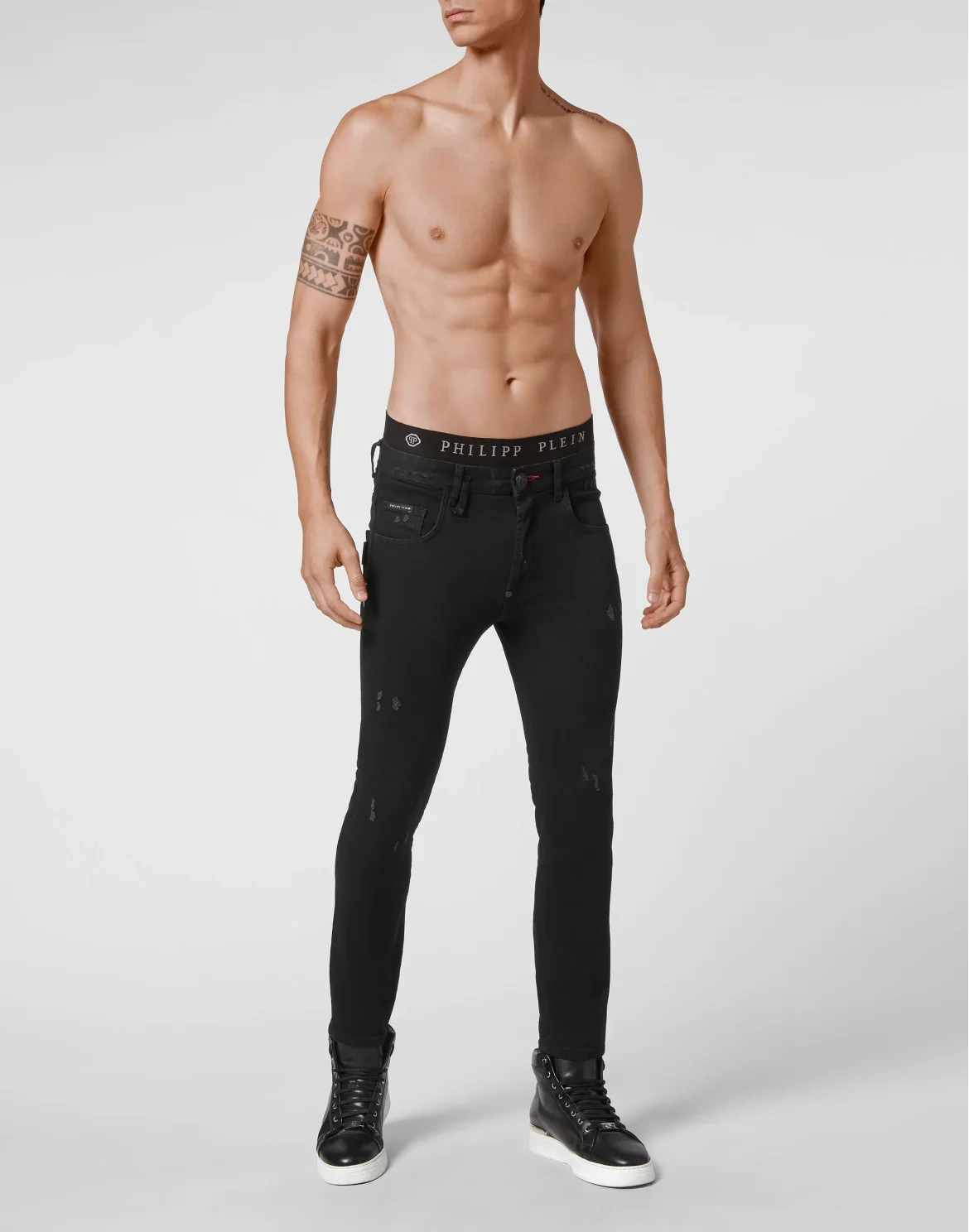 Denim Trousers Skinny Destroyed Iconic Plein, цвет: Черный